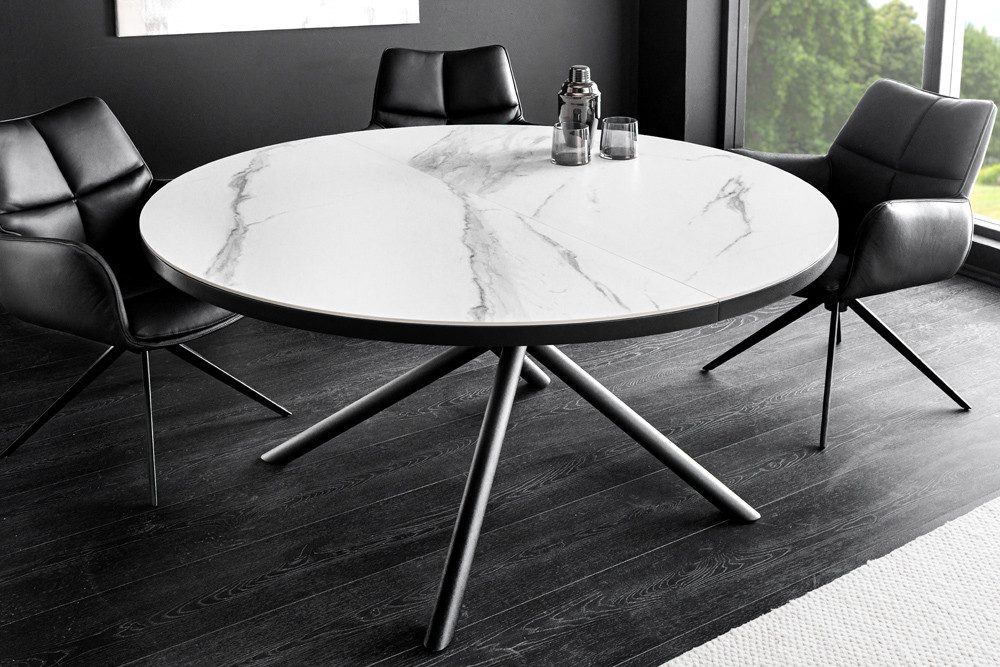 riess-ambiente Esstisch MIKADO 120–160cm weiß/schwarz - Keramik, oval, ausziehbar, 6 Personen (Einzelartikel, 1-St), Sterngestell aus Metall & Marmor-Design - ideal für Dein Esszimmer