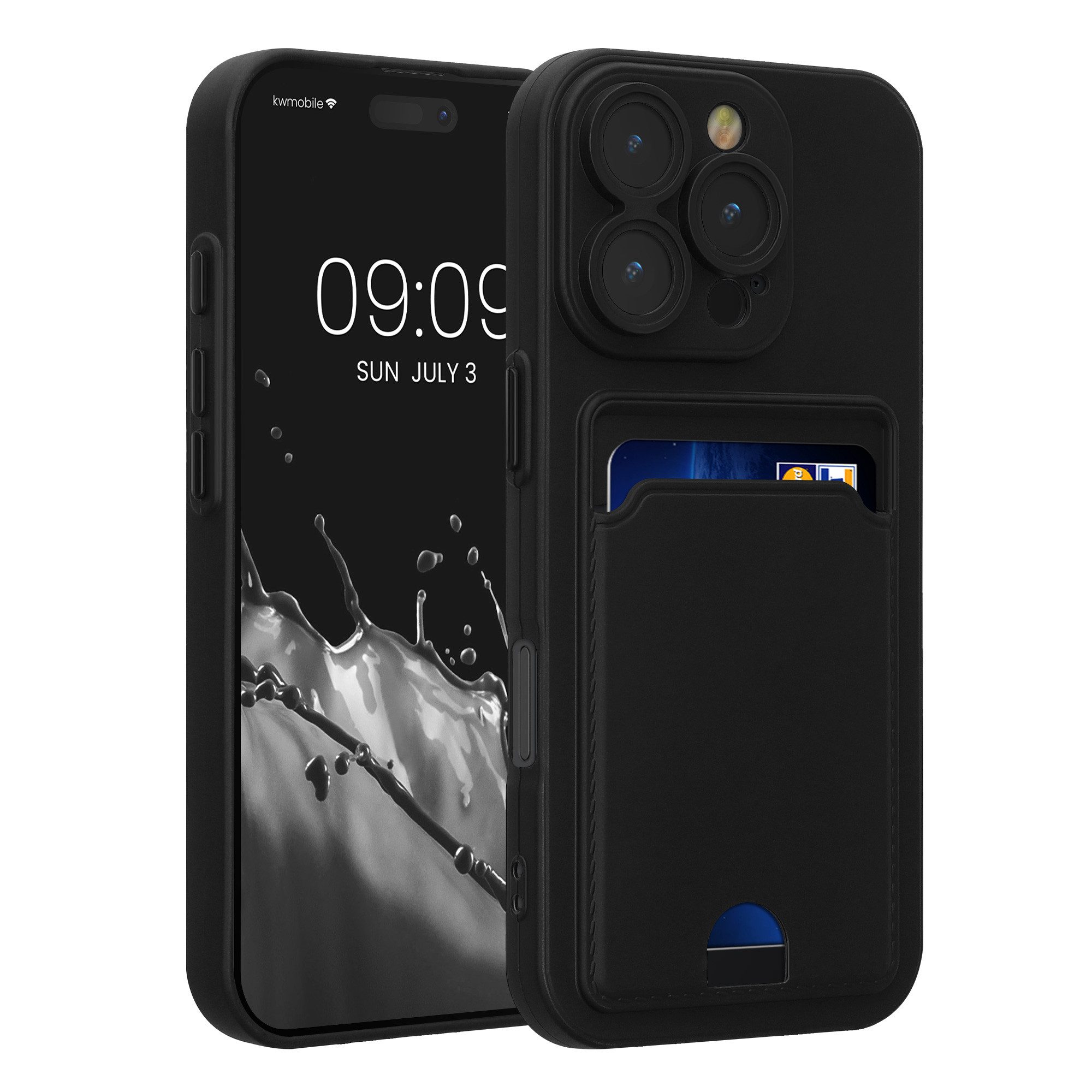kwmobile Smartphone-Hülle Cord Tasche kompatibel mit Apple iPhone 16 Pro Hülle, Case Schutztasche - Innenmaße - mit Reißverschluss - Schwarz