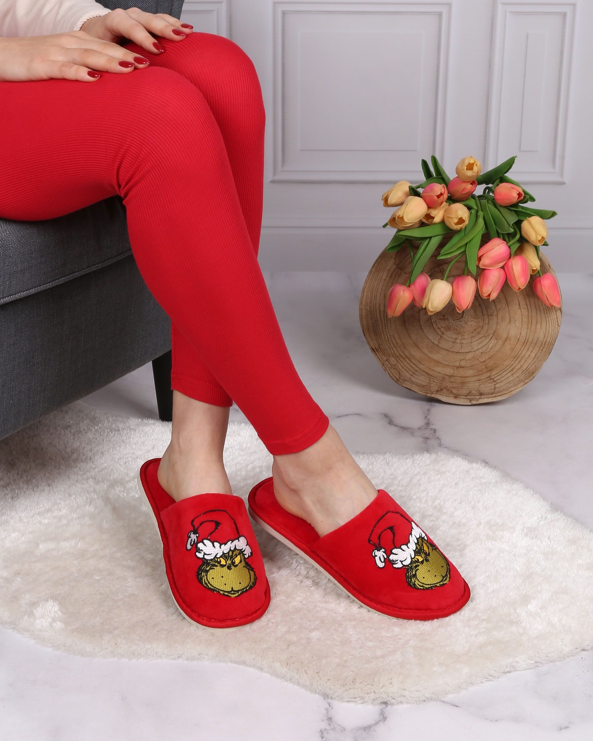 The Grinch The Grinch Damenpantoffeln, rot, Hausschuhe aus Velours 36-37 EU Plüsch Hausschuhe