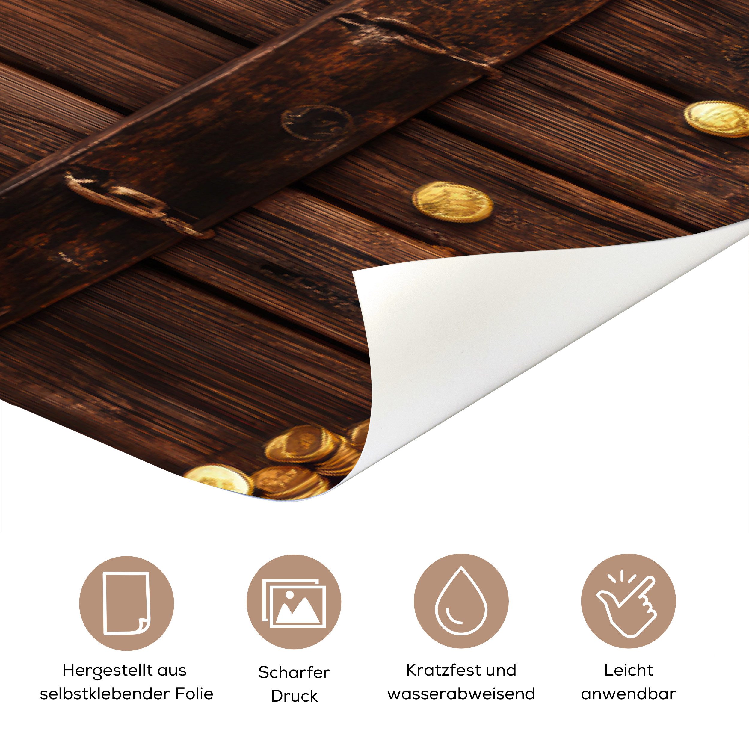 MuchoWow Türtapete Tresortür - Gold - Geld - Holz, Matt, bedruckt, (1 St), Selbstklebende Tapete, Folie für Möbel, 75x205 cm
