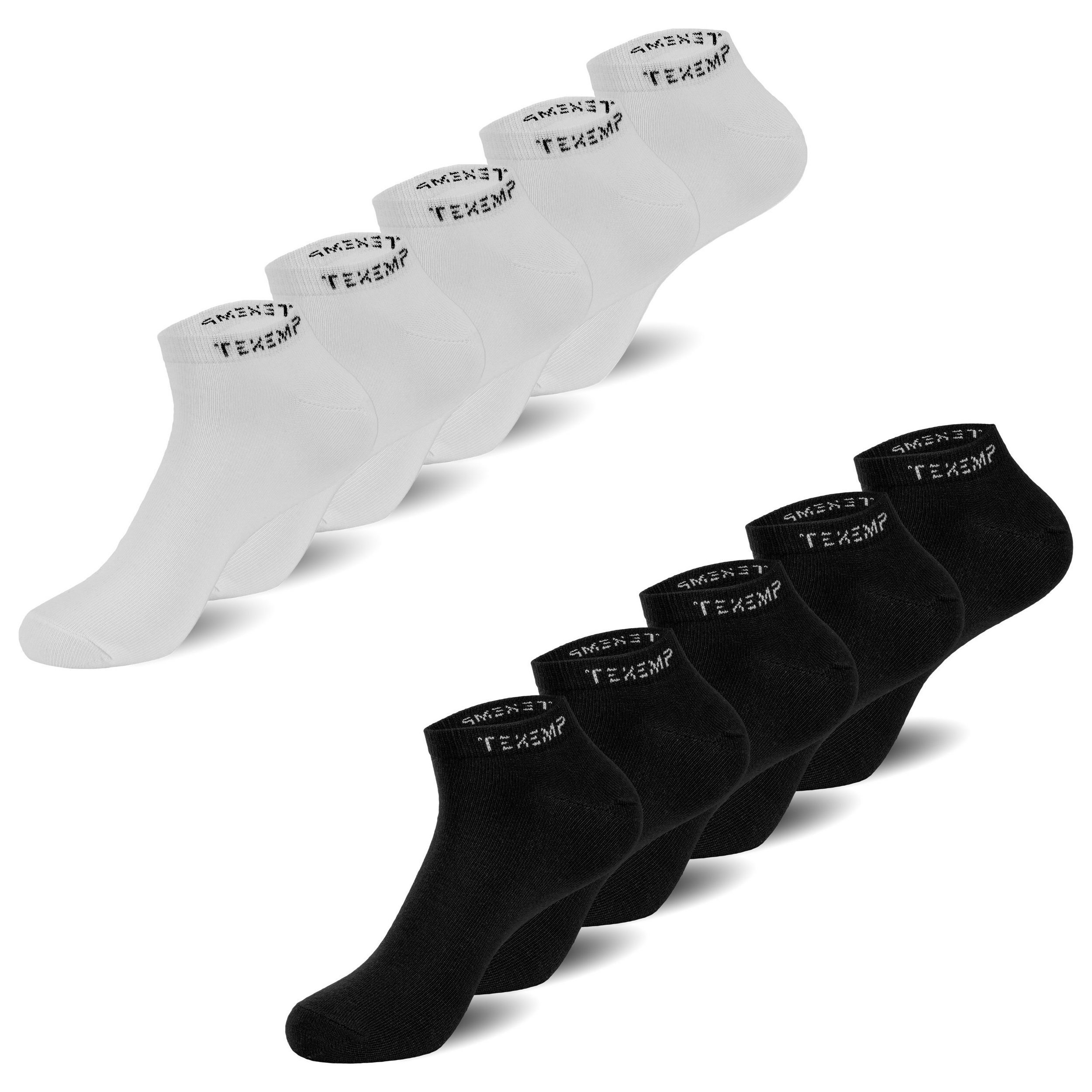 TEXEMP Sneakersocken 10 Paar Sneaker Socken Damen & Herren Baumwolle Freizeit Sport Kurz (Packung, 10-Paar, 10 Paar) Robust & Langlebig Schwarz-Weiß