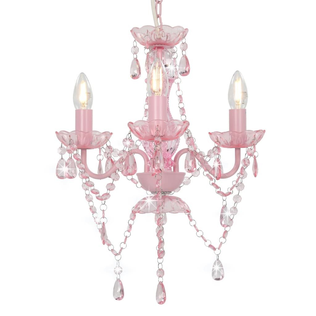 vidaXL Kronleuchter, Kronleuchter mit Perlen Rosa Rund 3×E14