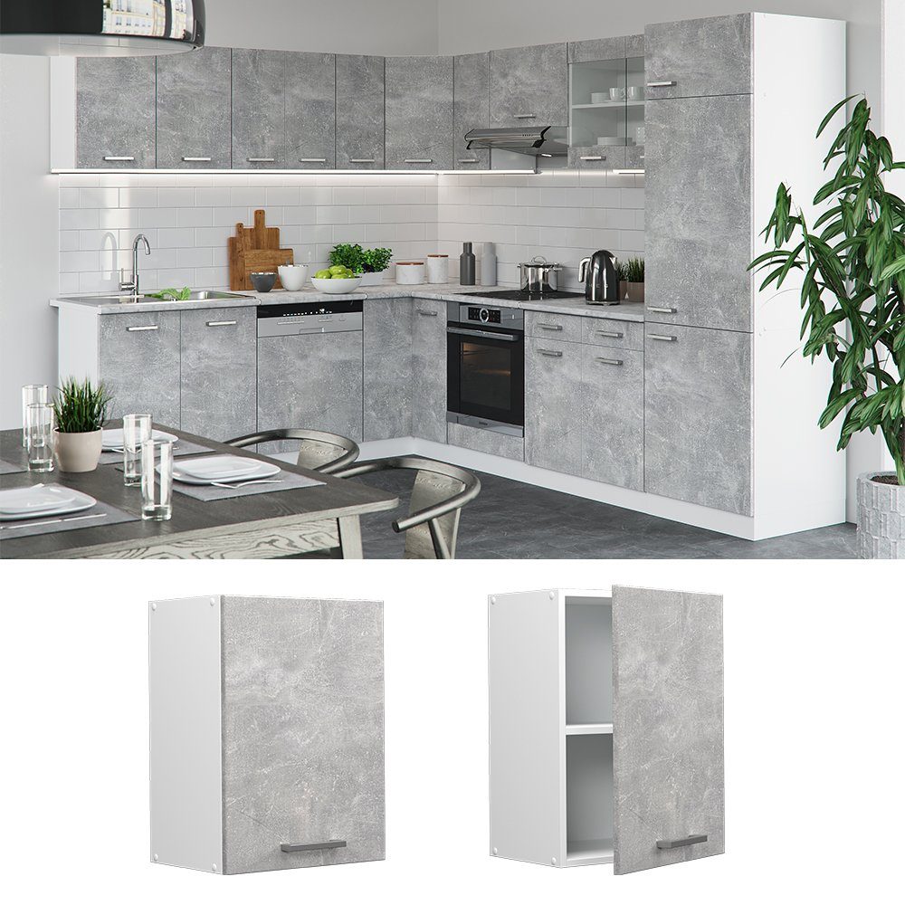 Vicco Hängeschrank Küchenhängeschrank 45 cm | Weiß Beton R-Line Weiß Beton Weiß