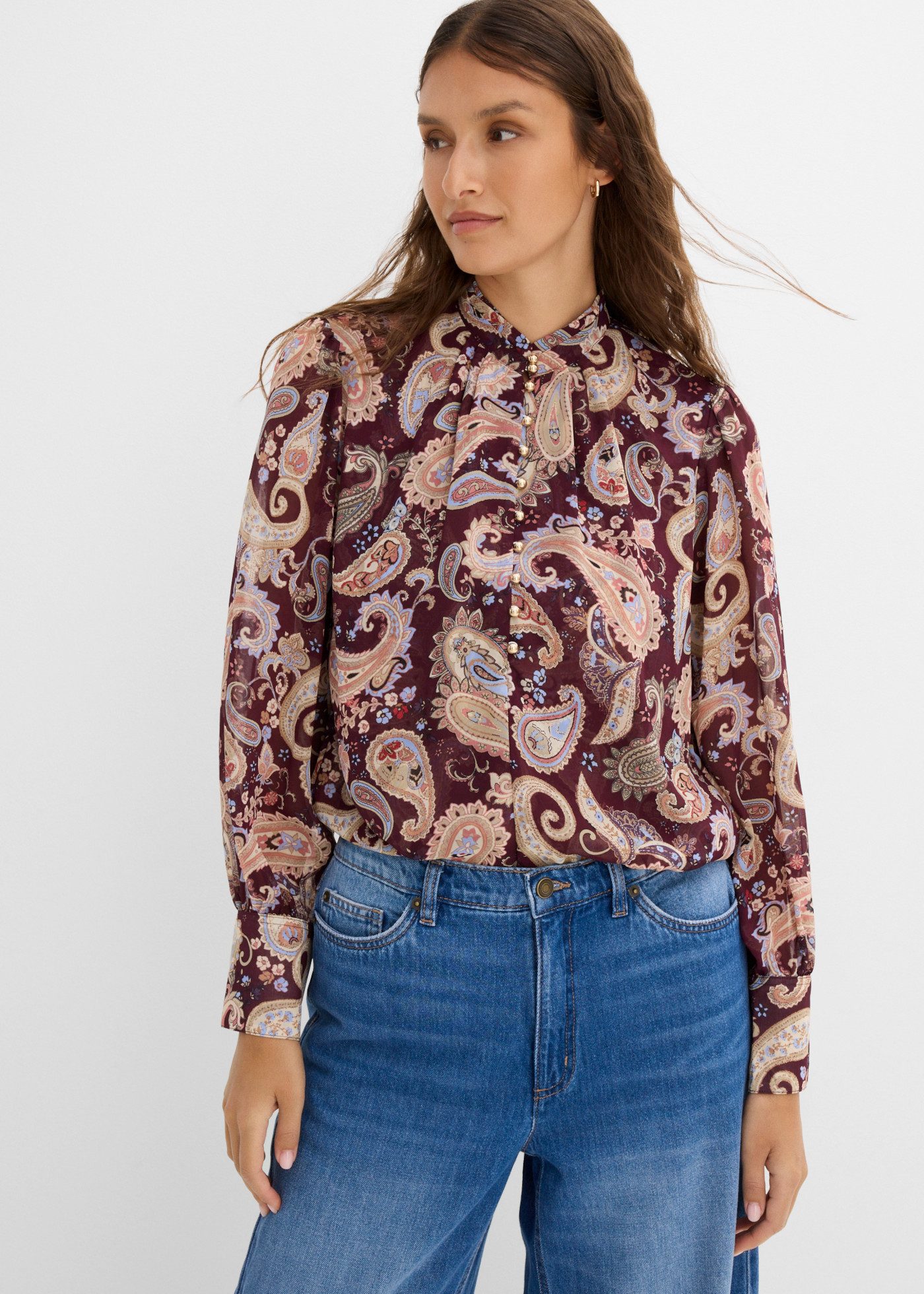 bonprix Chiffonbluse mit Paisley Design, Loose Fit, festlich