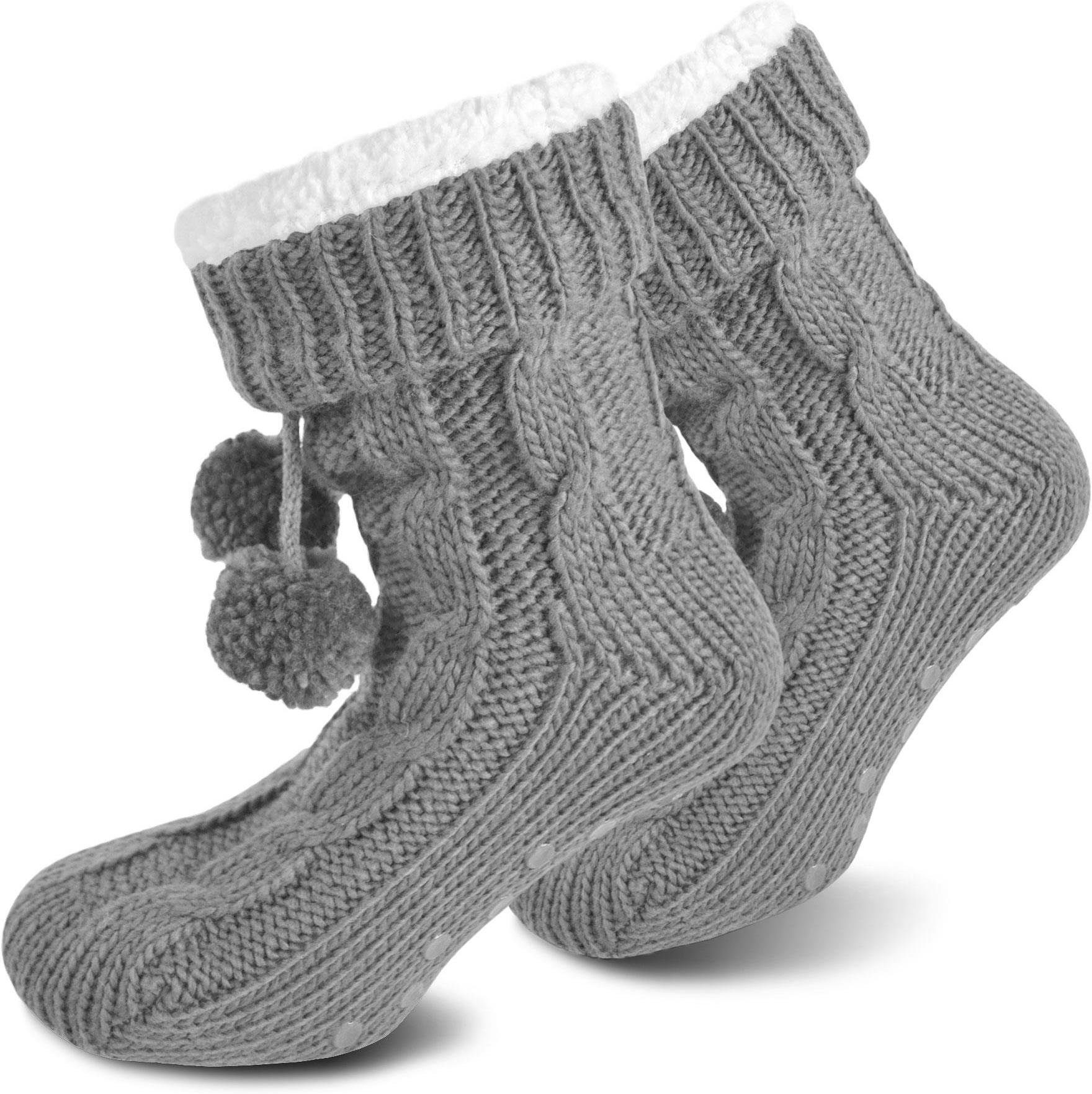 normani Kuschelsocken Strick-Hausschuhe mit Bommeln und ABS (1 Paar) dickes, kuscheliges Futter