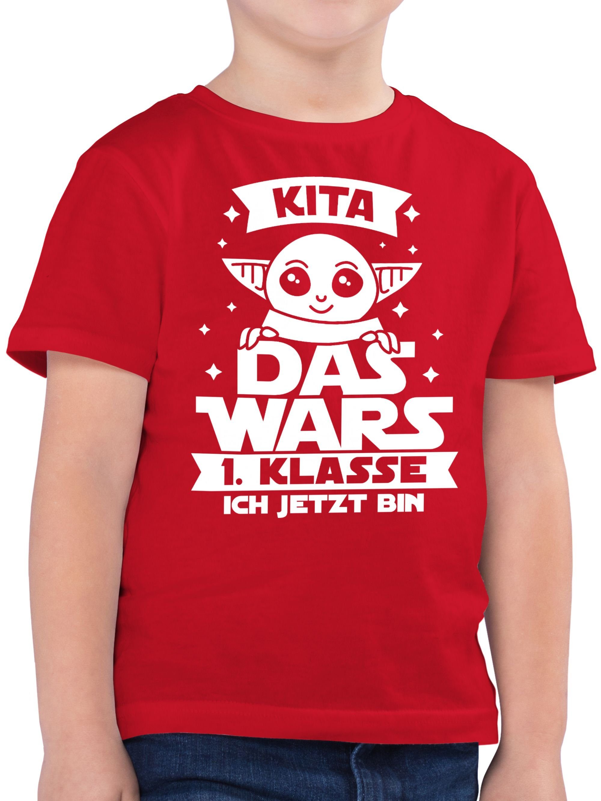 Shirtracer T-Shirt Kita Das Wars 1. Klasse ich jetzt bin Parodie weiß (1-tlg) Einschulung Junge Schulanfang Geschenke