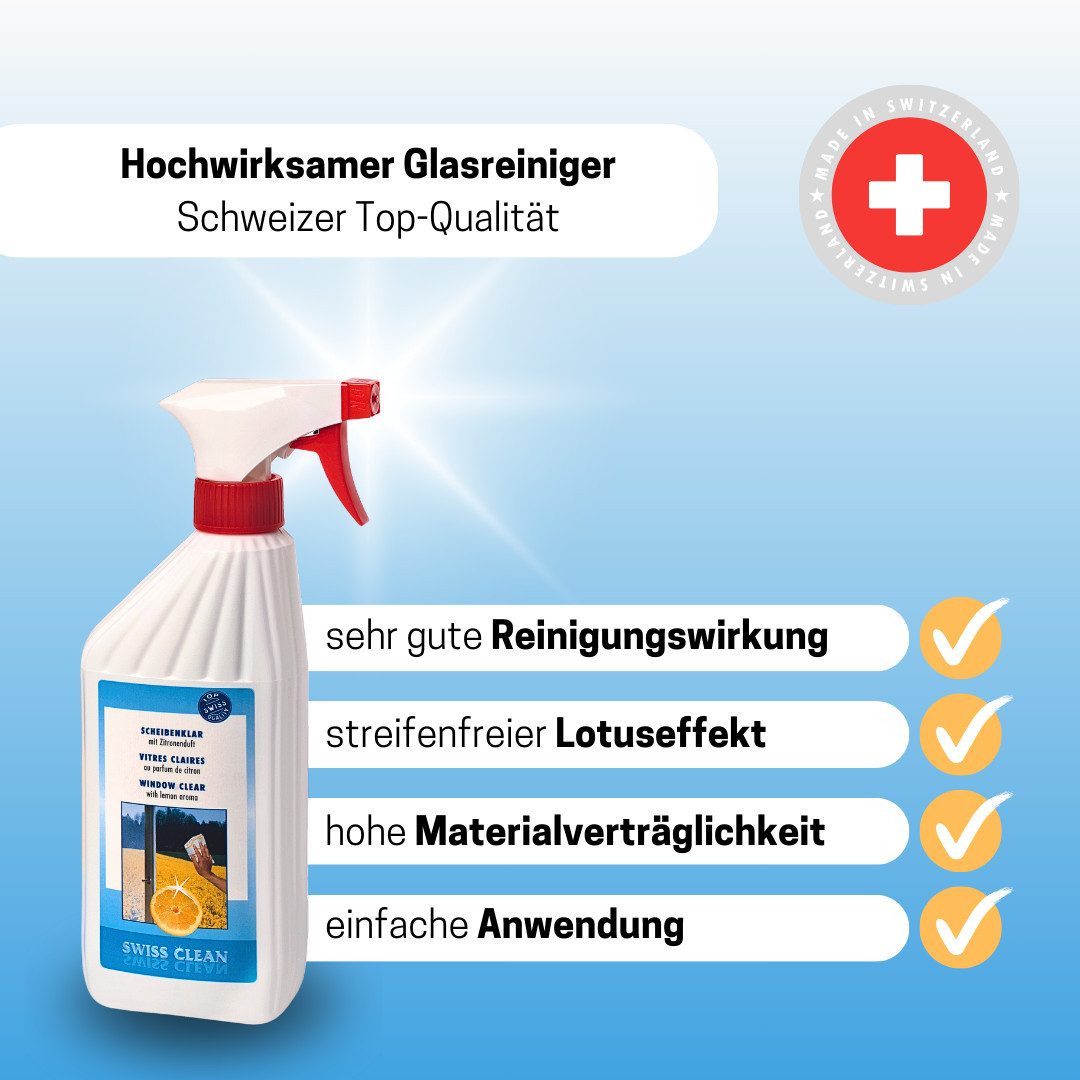 Medosan Scheibenklar mit Zitronenduft, Swiss Clean Glasreiniger (500 ml)
