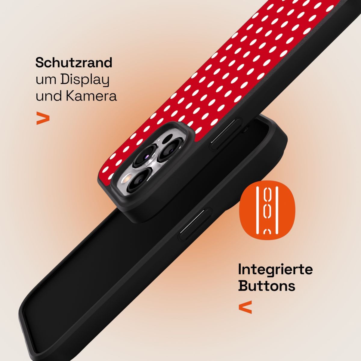 NIVOCASE Handyhülle Punkte Retro Polka Dots Polka Dots - dunkelrot und weiß, Apple iPhone 14 Pro Handyhülle Hülle NIVOpure Case Schwarz