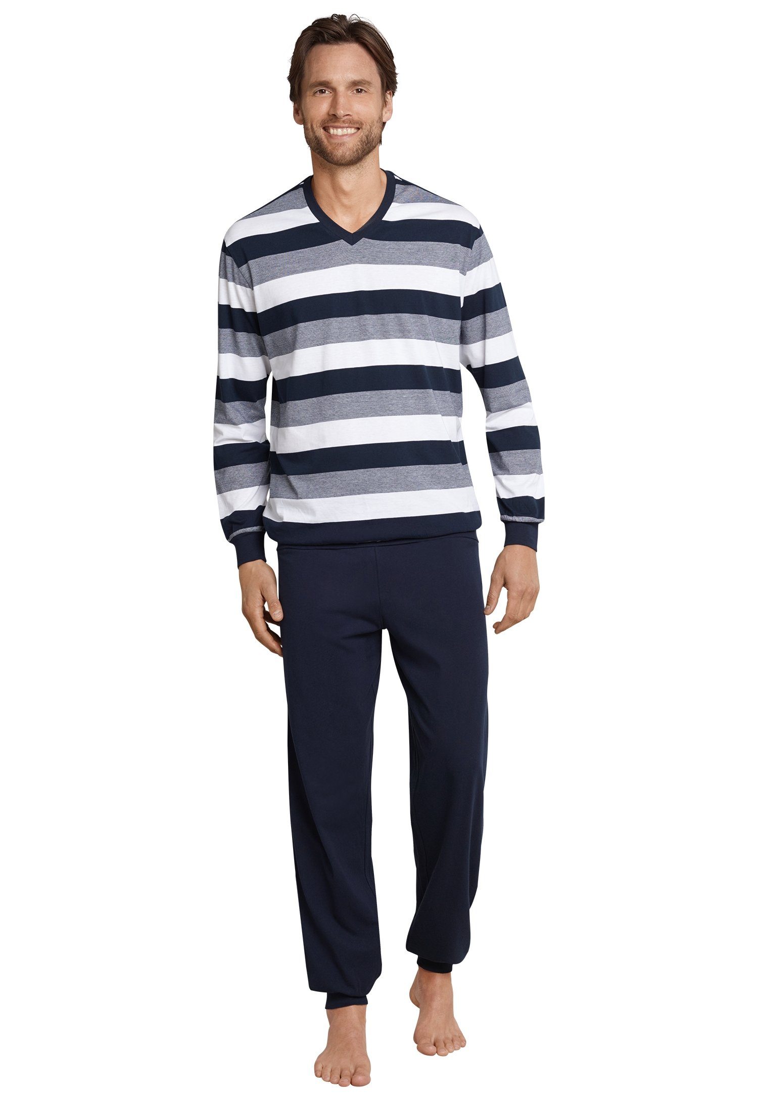 Schiesser Pyjama Dark Sapphire (2 tlg) mit Blockringeln