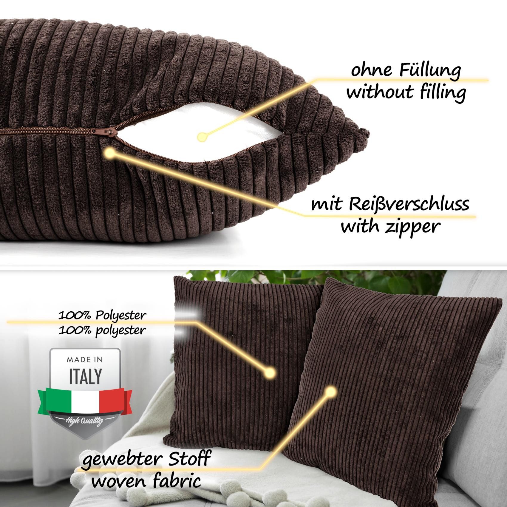 ANRO Dekokissen Kissenhülle MIT oder OHNE Füllung Kissenbezug Zierkissen, Kissenüberzug ohne Füllung Cordsamt 50x50cm Einfarbig Dunkelbraun
