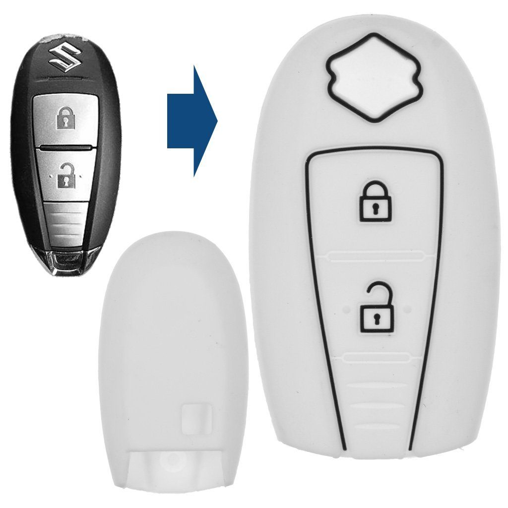 mt-key Schlüsseltasche Autoschlüssel Softcase Silikon Schutzhülle Weiß, für Suzuki Swift Vitara Ignis Jimny Baleno SX4 2 Tasten KEYLESS
