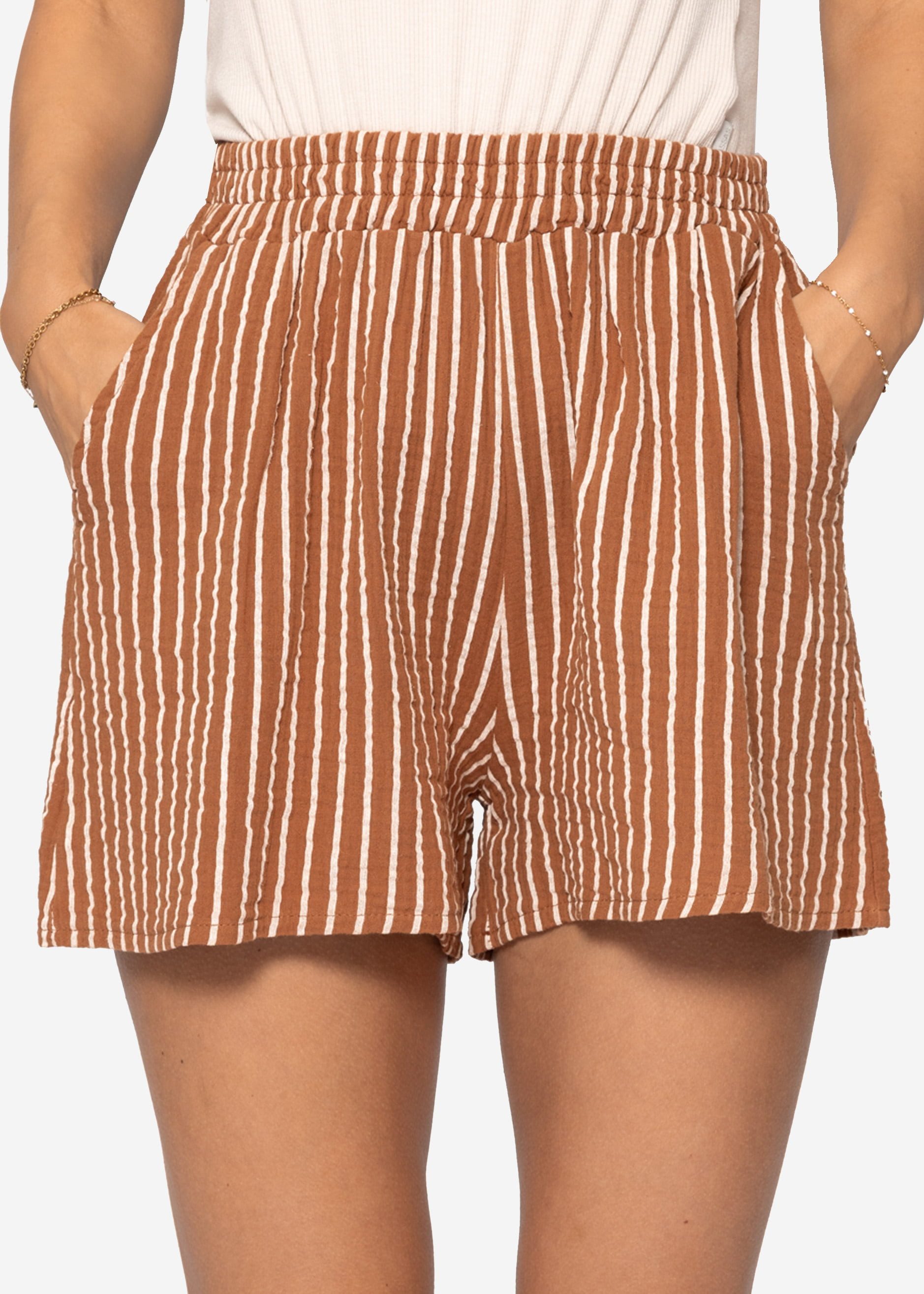SASSYCLASSY Shorts Musselin Sommer Hose Damen kurz mit Streifenmuster Gestr günstig online kaufen