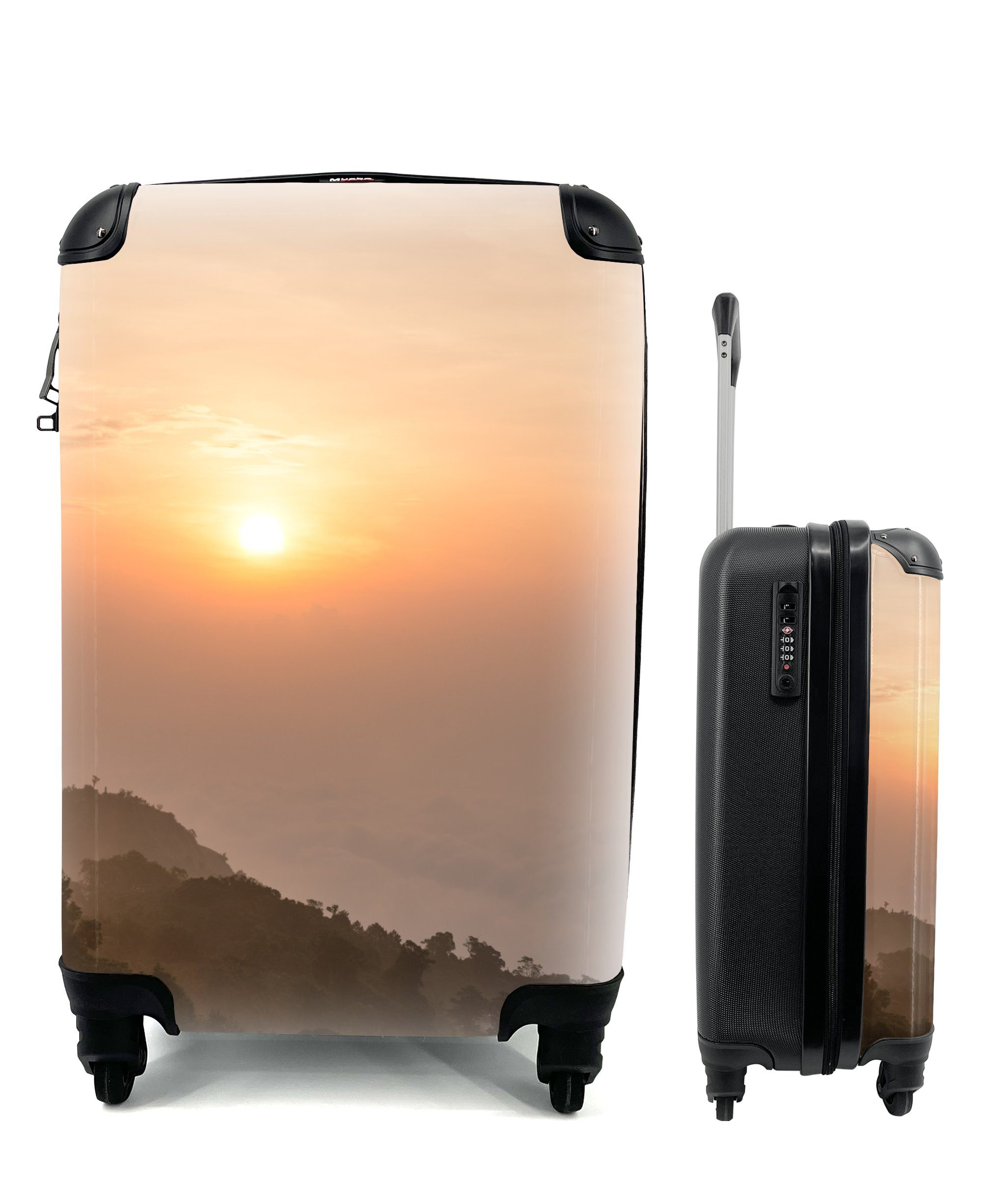 MuchoWow Handgepäckkoffer Der Sonnenuntergang überragt die Berge des Phu Hin Rong, 4 Rollen, Reisetasche mit rollen, Handgepäck für Ferien, Trolley, Reisekoffer
