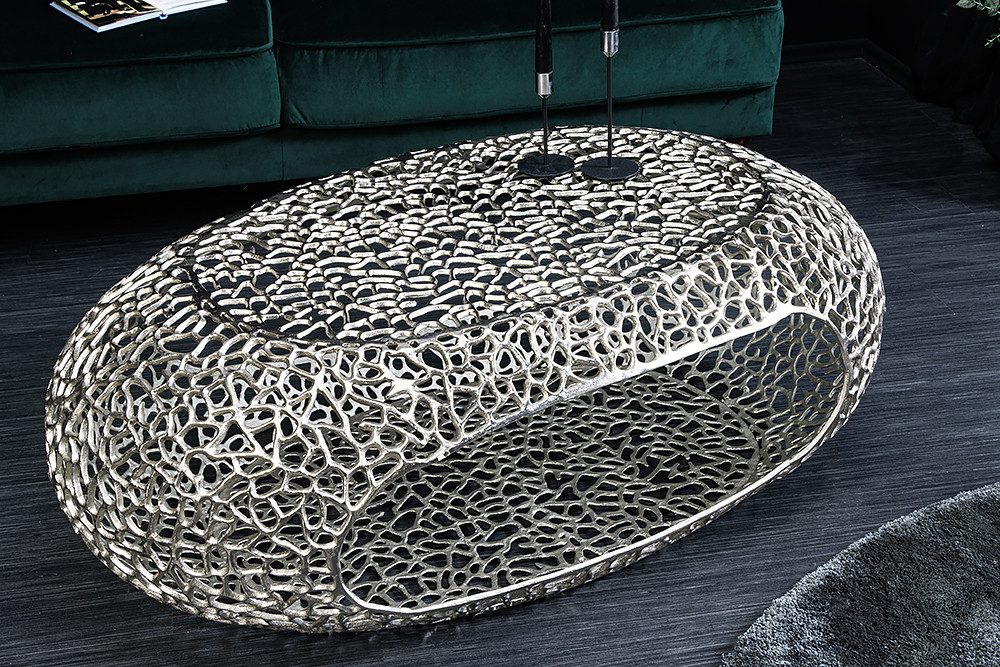 riess-ambiente Couchtisch ORGANIC 120cm silber (Einzelartikel, 1-St), Wohnzimmer · Metall · oval · mit Stauraum · handmade · Modern Design