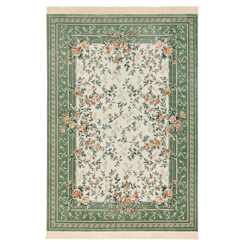 NOURISTAN Teppich Orientalischer Samt Teppich Fransen Antik Flowers Creme Grün, rechteckig, Höhe: 5 mm