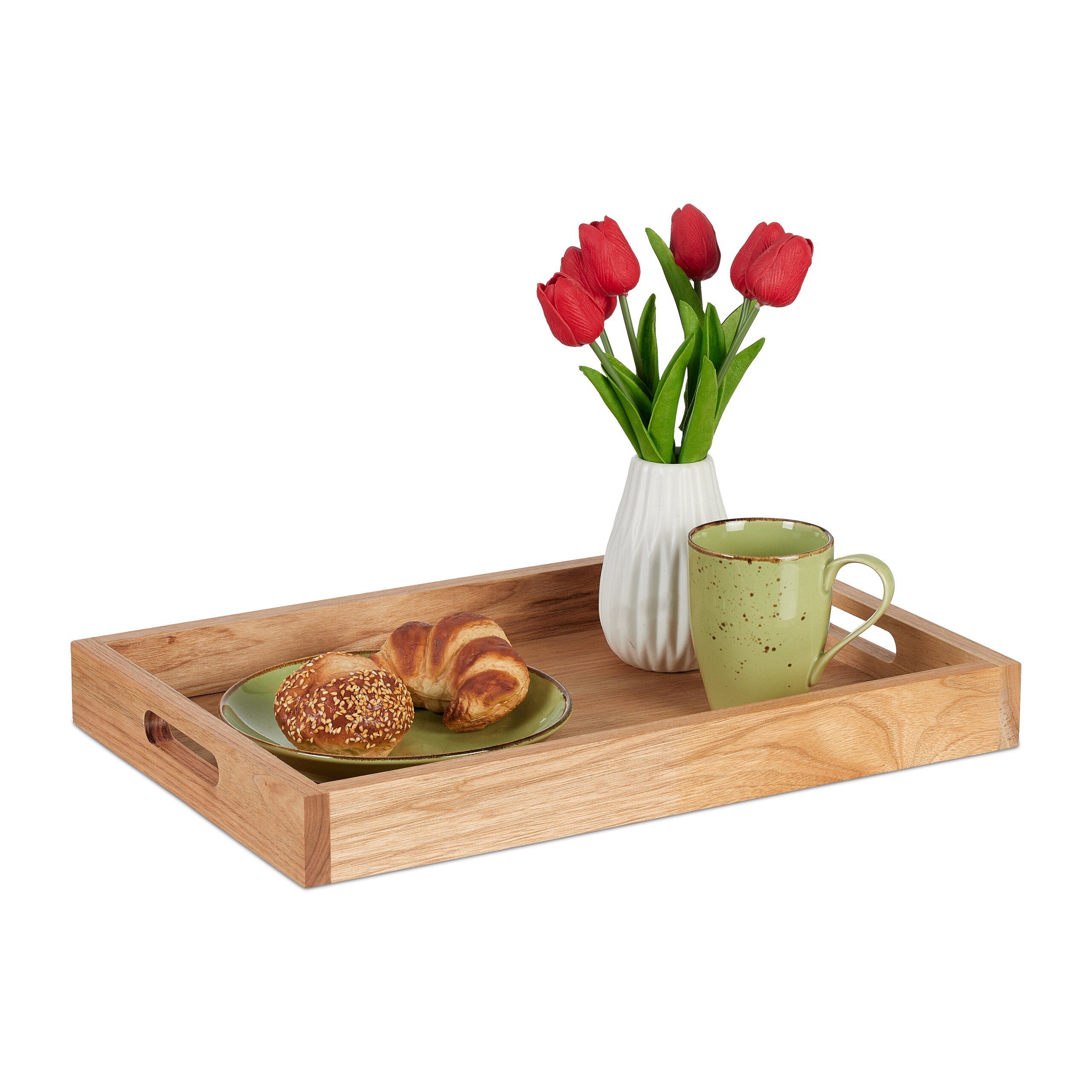 relaxdays Tablett Serviertablett aus Walnussholz & MDF, Holz, (1-tlg)
