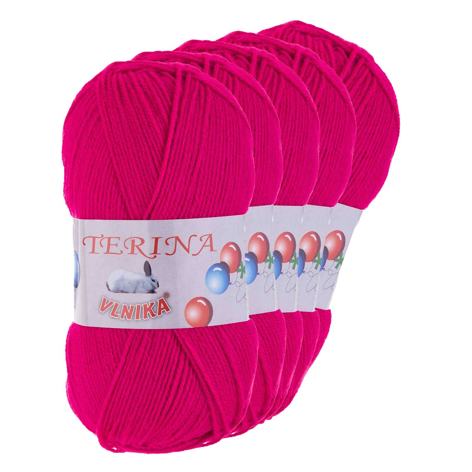 Kartopu 5 x 100g Terina Acrylgarn Klassikgarn Strickgarn Häkeln Schulgarn Häkelwolle, 300 m (Sparpaket mit 5 Knäulen), pink