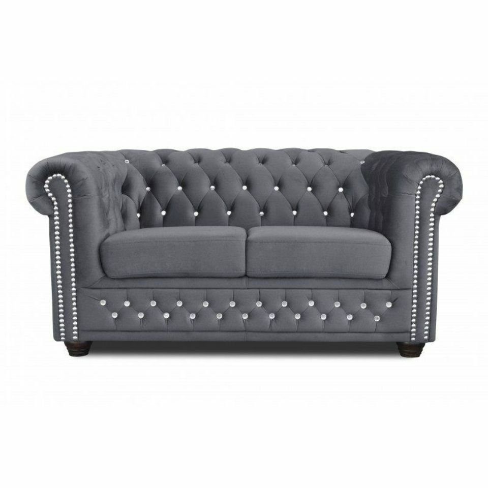 JVmoebel Sofa Chesterfield York Blink mit Bettfunktion Textil Couch Polster Sofa, Made in Europe Grau