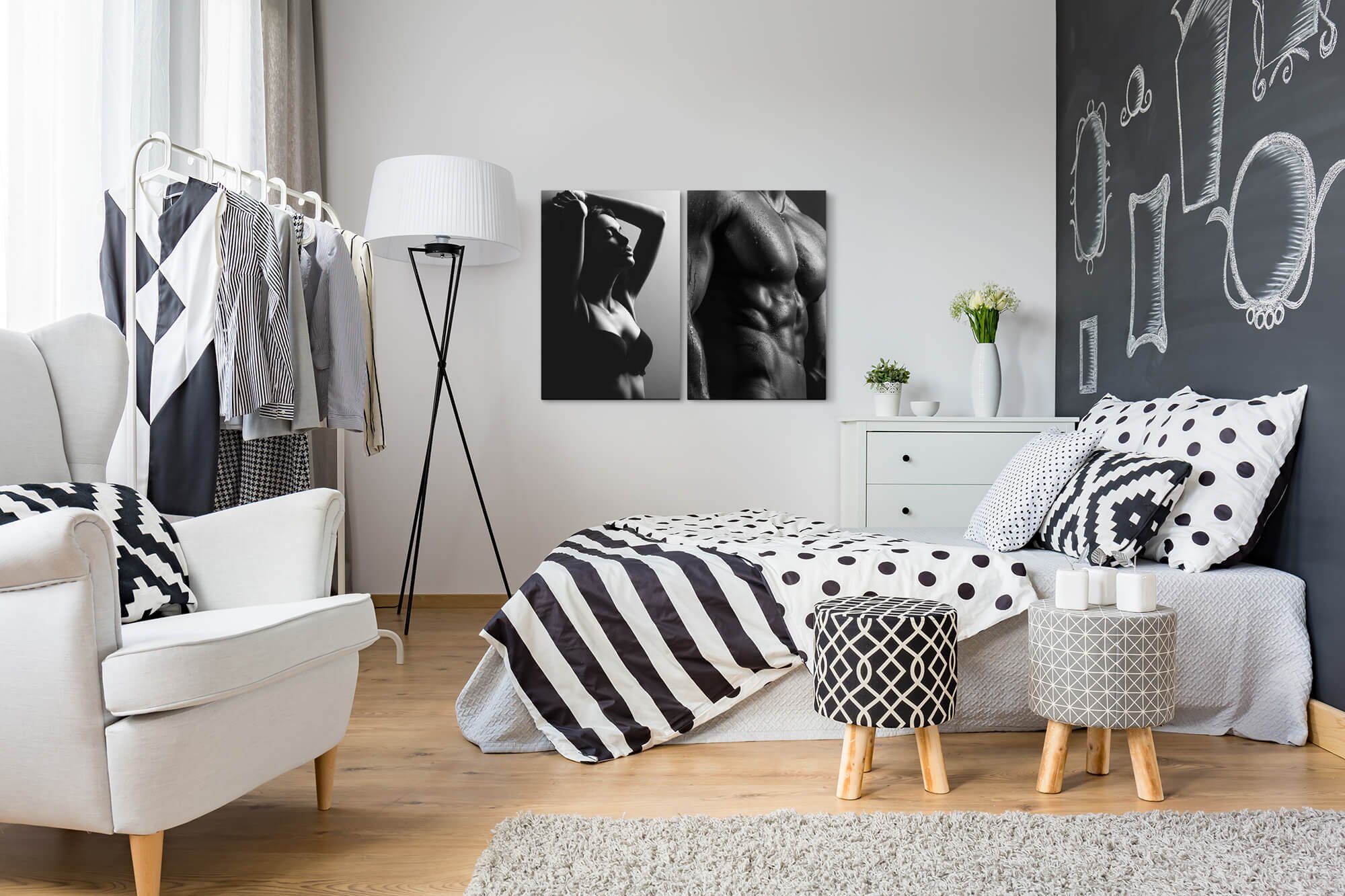Sinus Art Leinwandbild 2 Bilder je 60x90cm Sexy Aktfotografie Erotisch Sinnlich Muskulös Mann Frau