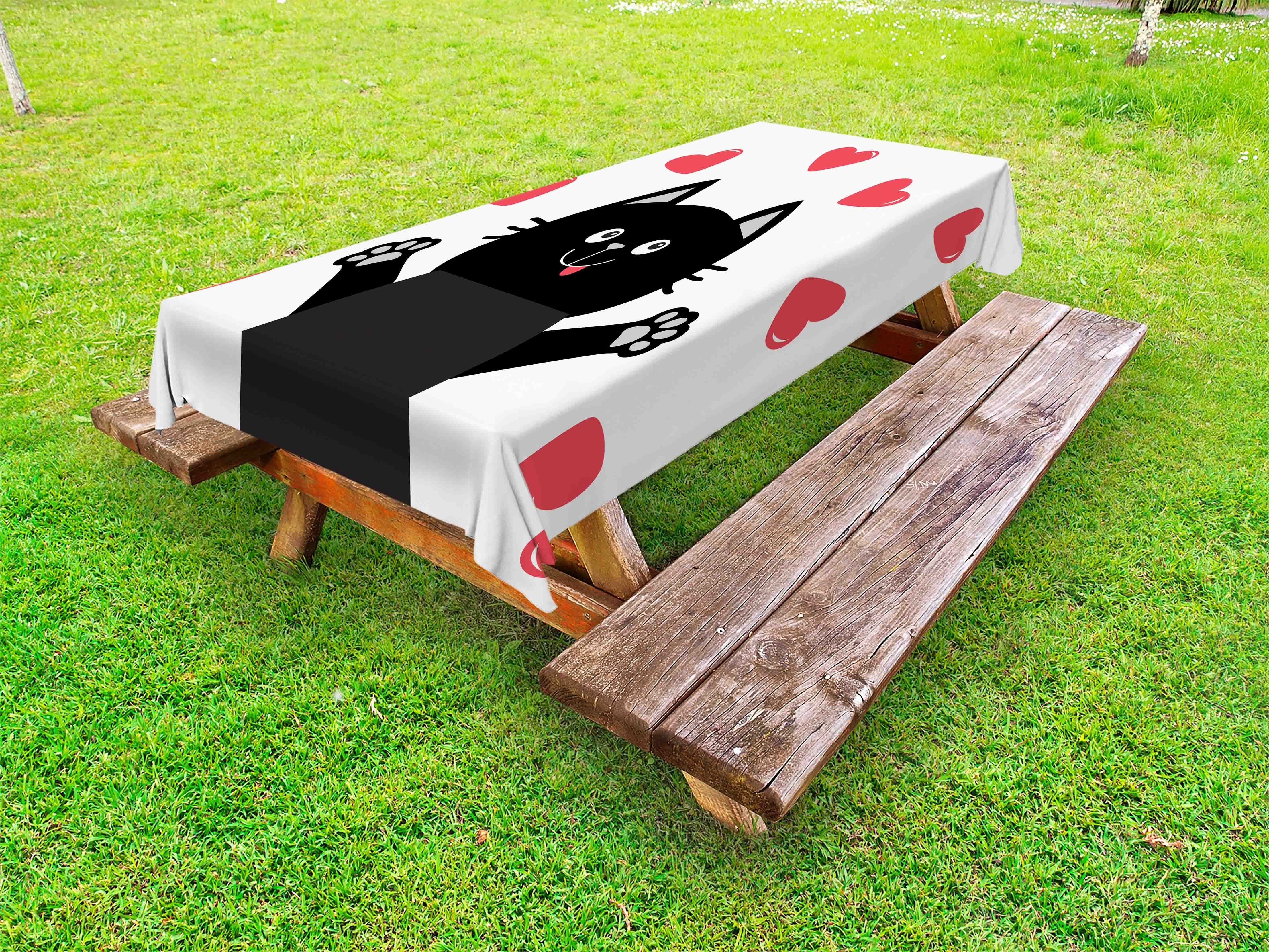 Abakuhaus Tischdecke dekorative waschbare Picknick-Tischdecke, Katzenliebhaber Kätzchen-Herzen Romantische