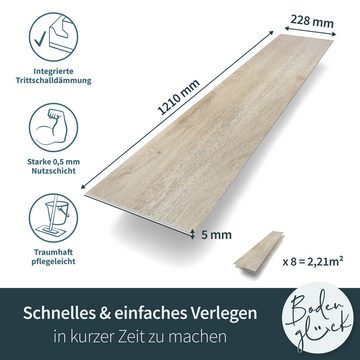 Bodenglück Vinylboden Kilck-Vinyl Ameland, Eichenoptik, natürliche Holzoptik mit Trittschalldämmung, 1210 x 228 x 5 mm, Paketpreis für 2,21m², TÜV geprüft