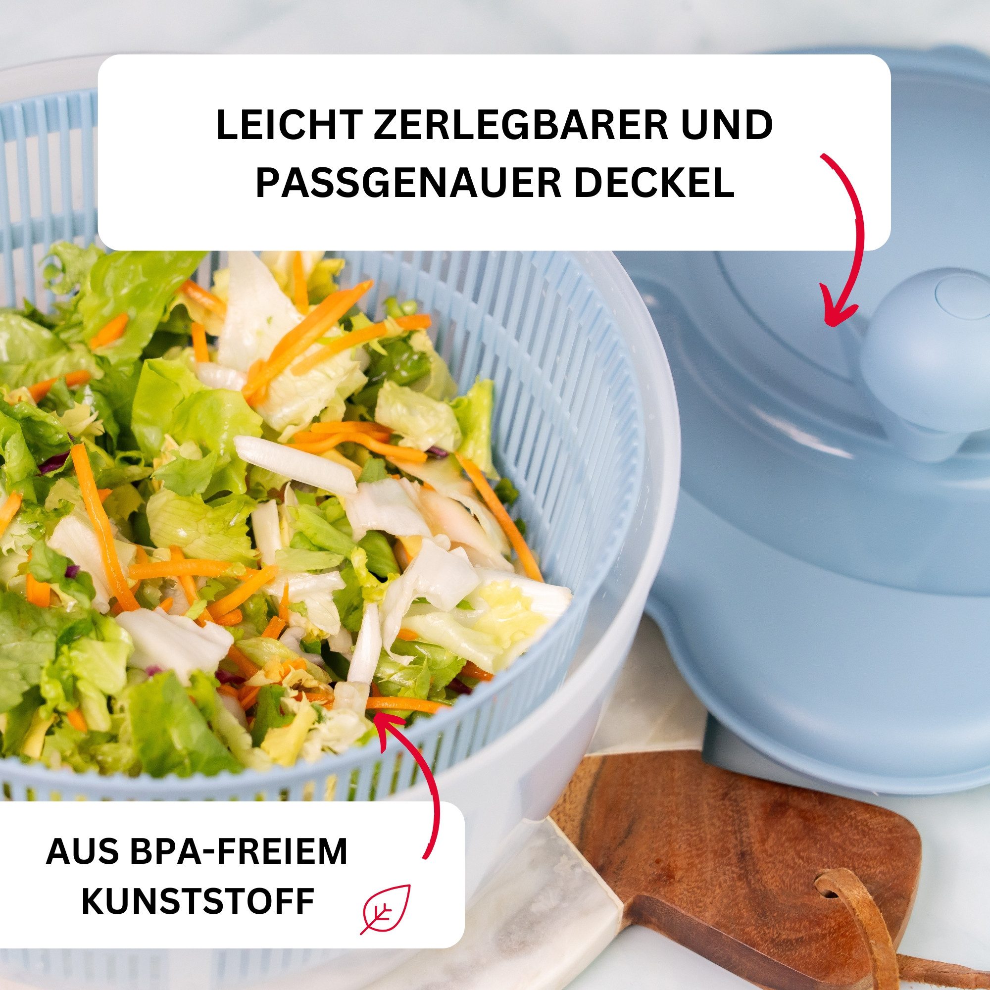WESTMARK Salatschleuder Fortuna, Fassungsvermögen: 5 Liter, ø 26 cm, Kunststoff, Farbe: Blau
