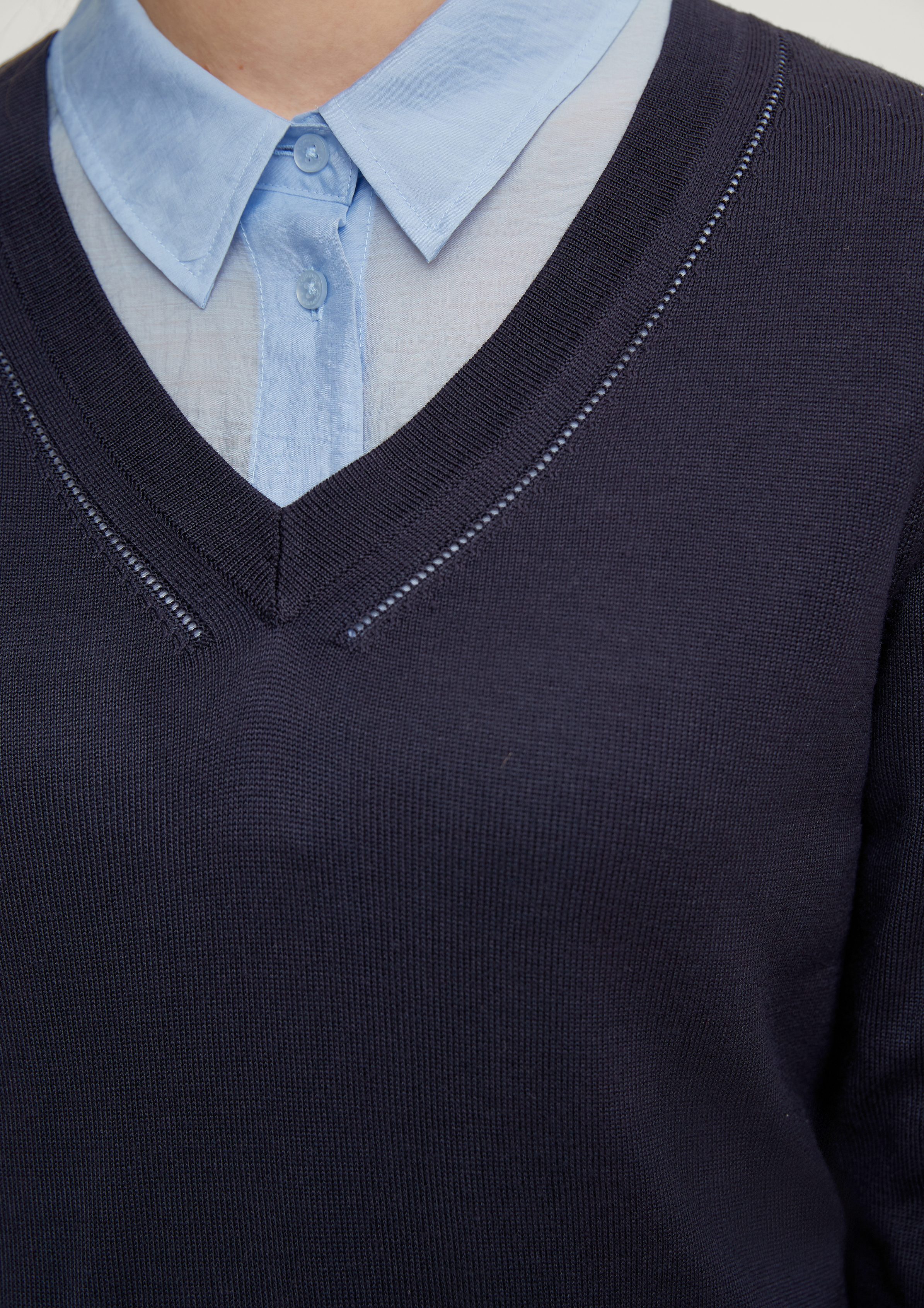 Ajourdetail Pullover Langarmshirt mit Comma navy