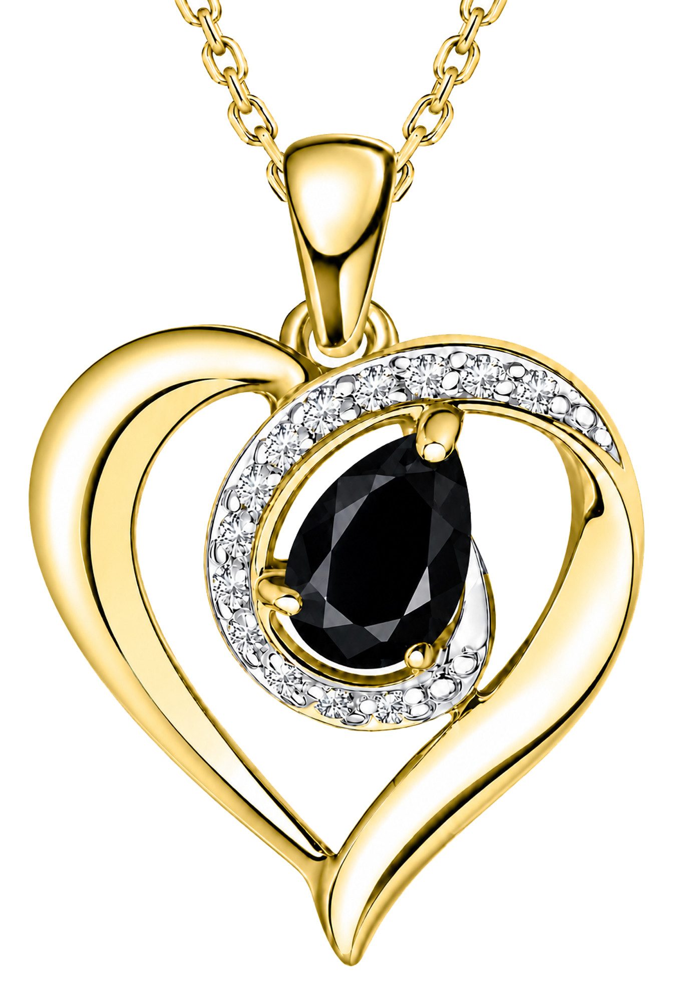 Limana Herzkette echter Edelstein Damen Kette mit Herz Anhänger 925 Silber gold (Geschenk für Frauen Freundin Schmuck inkl. Dose und Tasche), Geburtstag Weihnachten Jahrestag Hochzeitstag Valentinstag