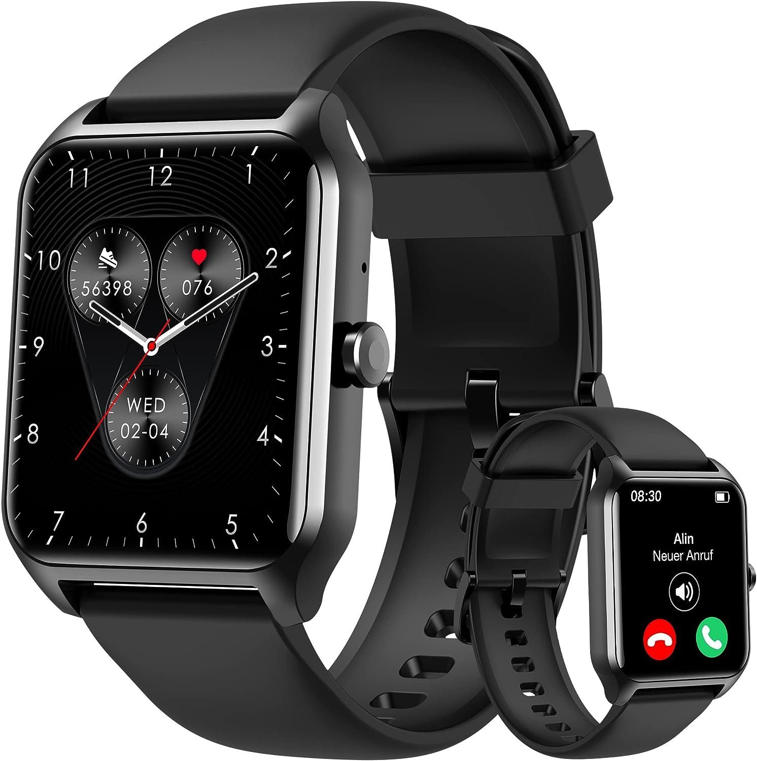 Tensky Smartwatch (1,8 Zoll, Android iOS), mit Telefonfunktion Fitnessuhr  100+ Sportmodi IP68 100 Zifferblätter