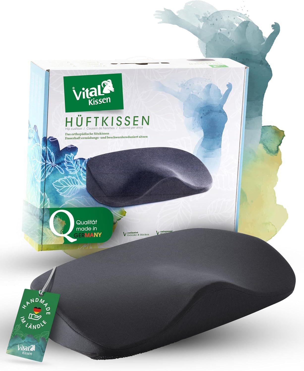 Bärle Kissen Manufraktur GmbH Stuhlkissen Vital Hüftkissen, Orthopädisches Sitzkissen Farbe: Schwarz