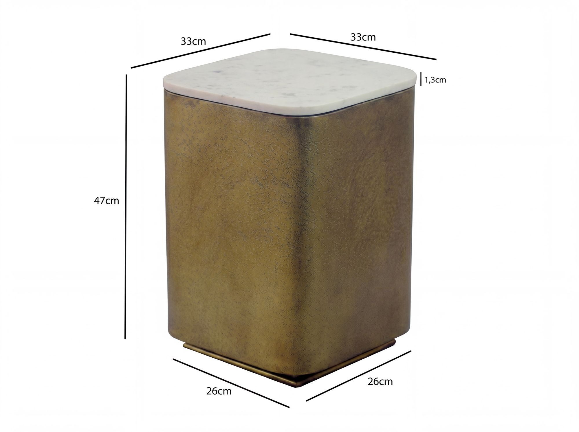 FINEBUY Beistelltisch FB116596 Sofatisch Marmor Wohnzimmertisch 33cm Couchtisch Handmade (Eleganter Tisch in antiker Goldoptik), Massive Platte aus edlem weißem Marmor