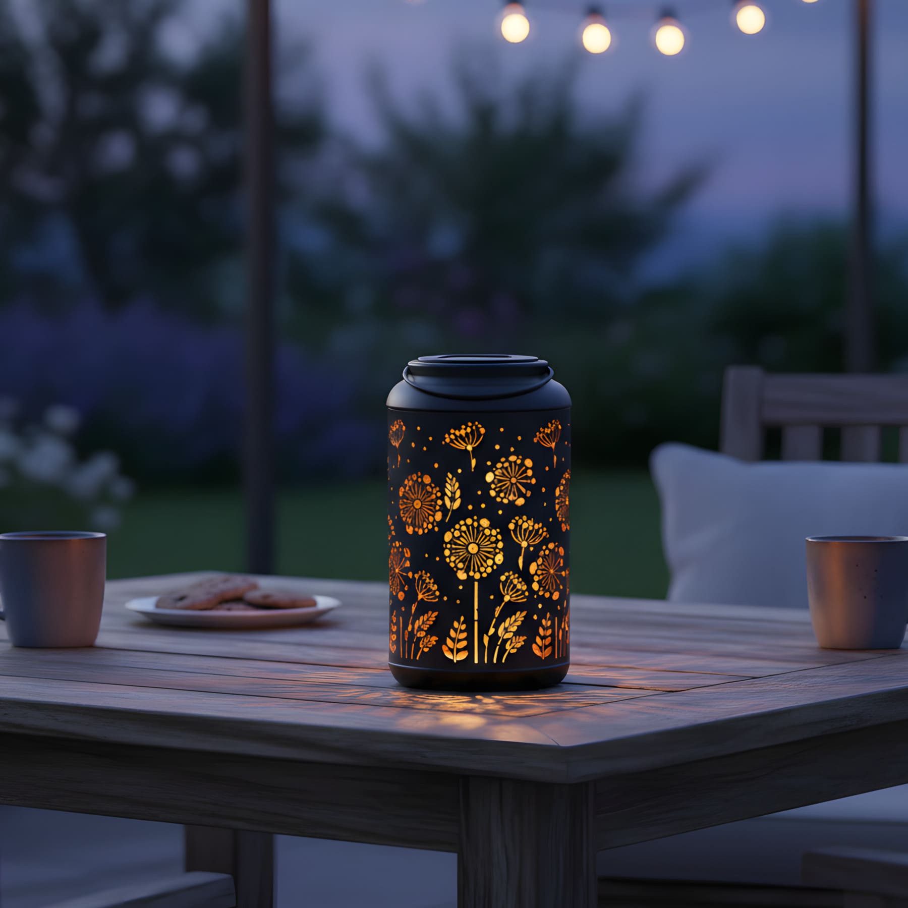 Dekoleidenschaft LED Laterne "Pusteblume" Metall schwarz / gold, Solar Gartenlaterne für Draußen, wetterfest, Solarlaterne Außen, Solarlampe