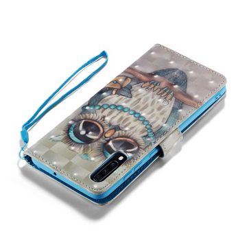 FITSU Handyhülle Handytasche für Samsung Galaxy A70 Hülle Eulen Motiv 6,7 Zoll, Flipcase für Samsung A70 Handyhülle, Handytasche mit Kartenfach