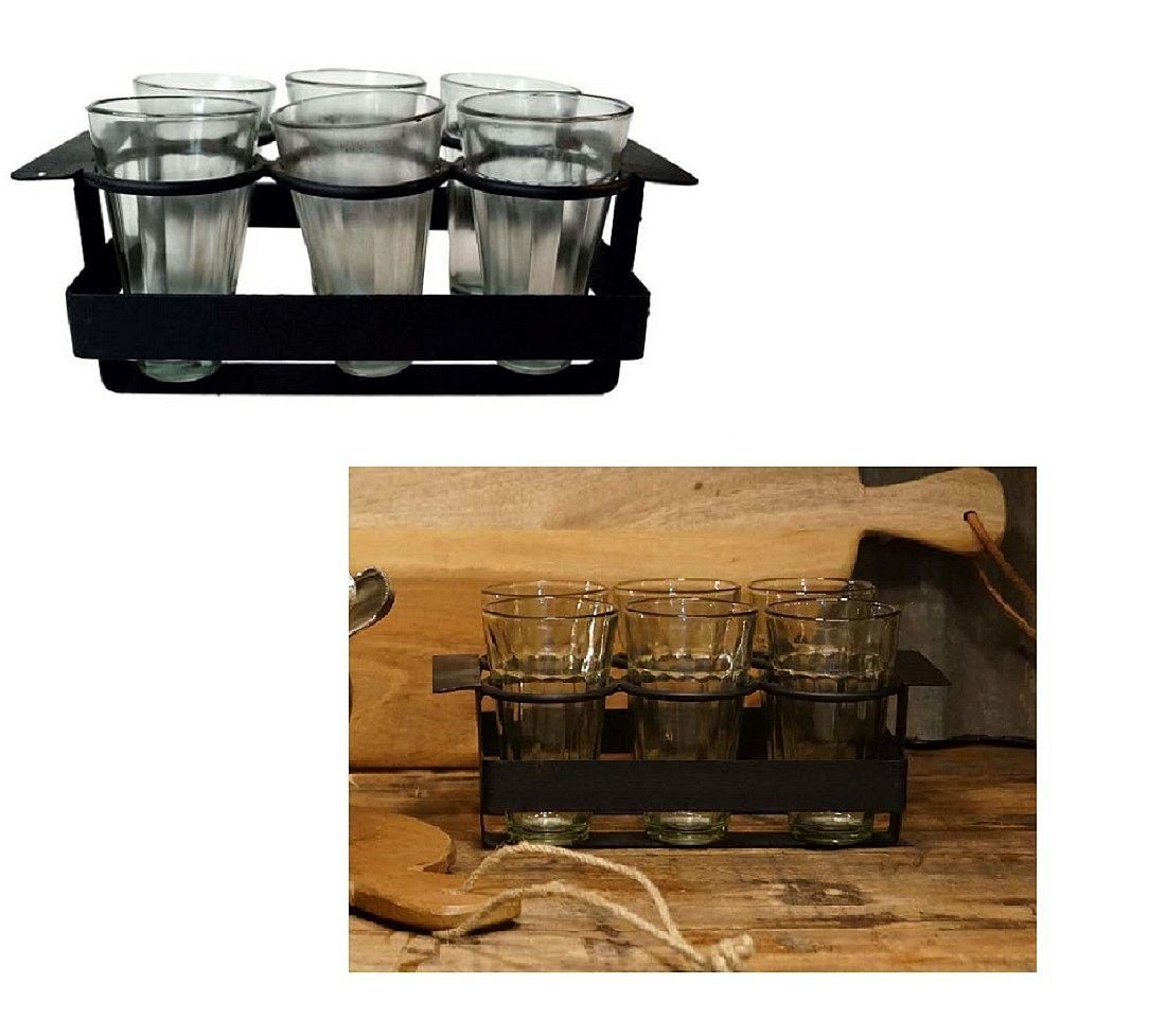 Trademark Стекло-Set Glashalter mit 6 Стекло Metall Antikschwarz Trademark L 29cm D16171, Metall, Glas