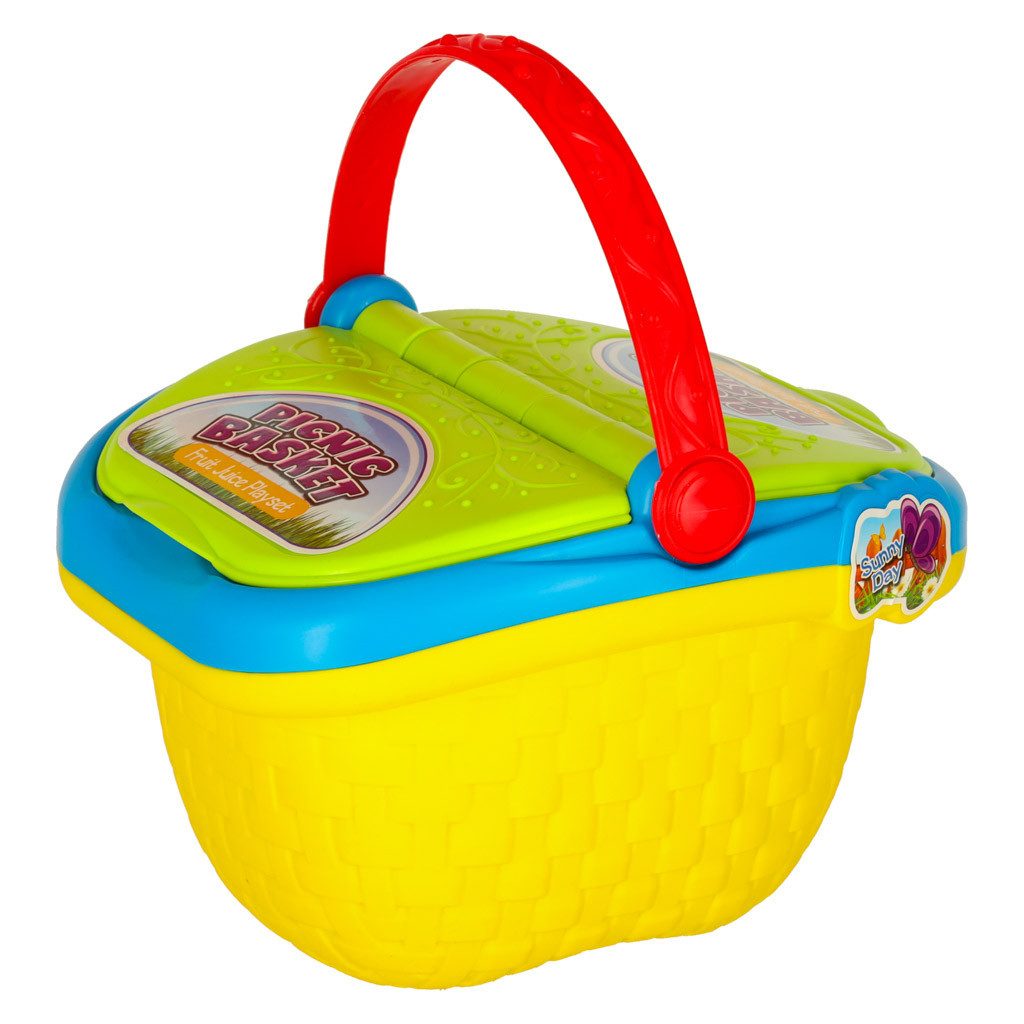 Ikonka Picknickkorb Spielkorb Kinderküche Rollenspiel (Spar-Set, 1 St., 24 x 19 x 24 cm bunt), Tragegriff, Klappdeckel, Zubehör, ab 3 Jahren