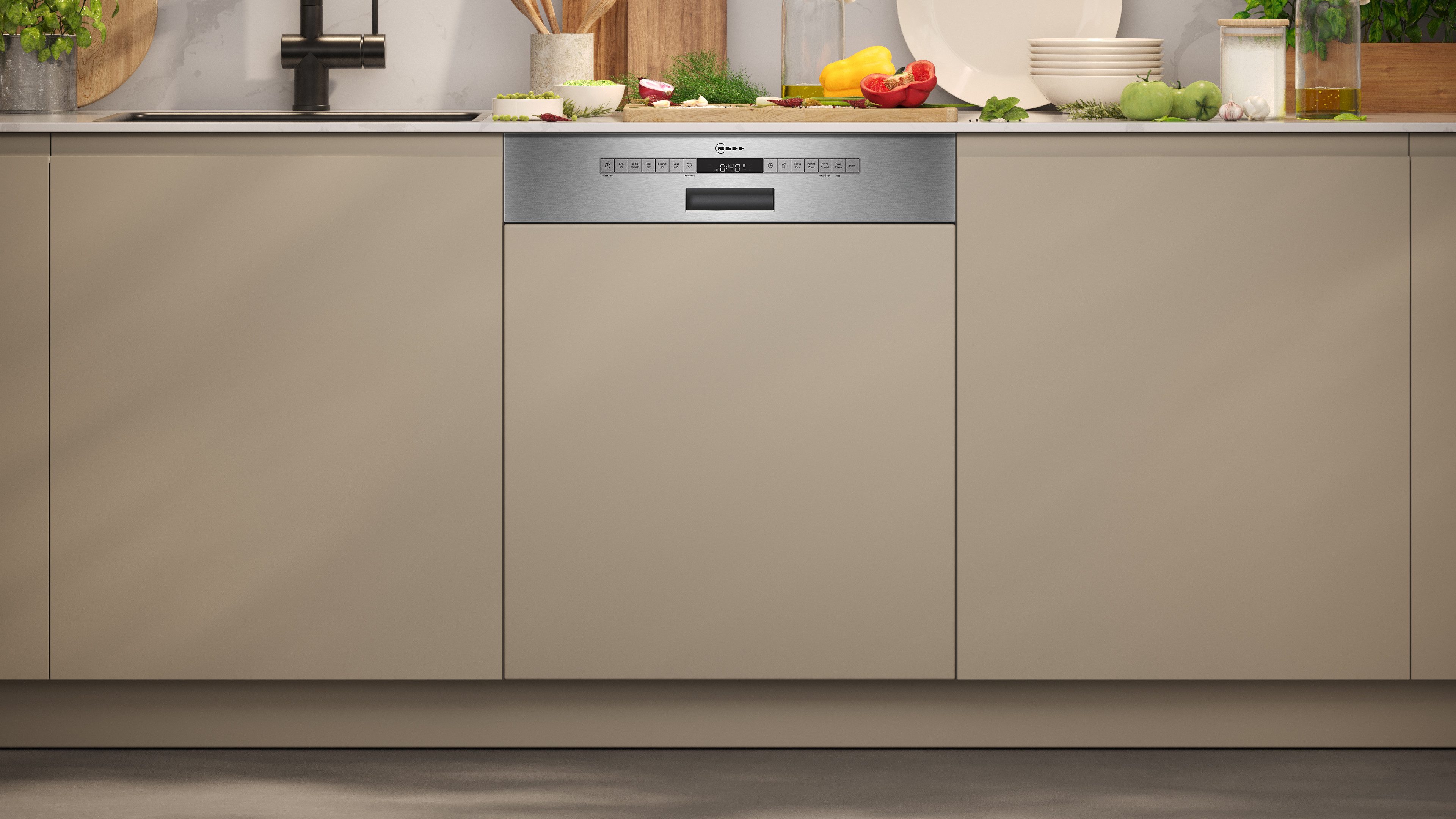 NEFF teilintegrierbarer Geschirrspüler S145EAS16E, 13 Maßgedecke, Automatische Türöffnung für Effizienz, flexible Körbe