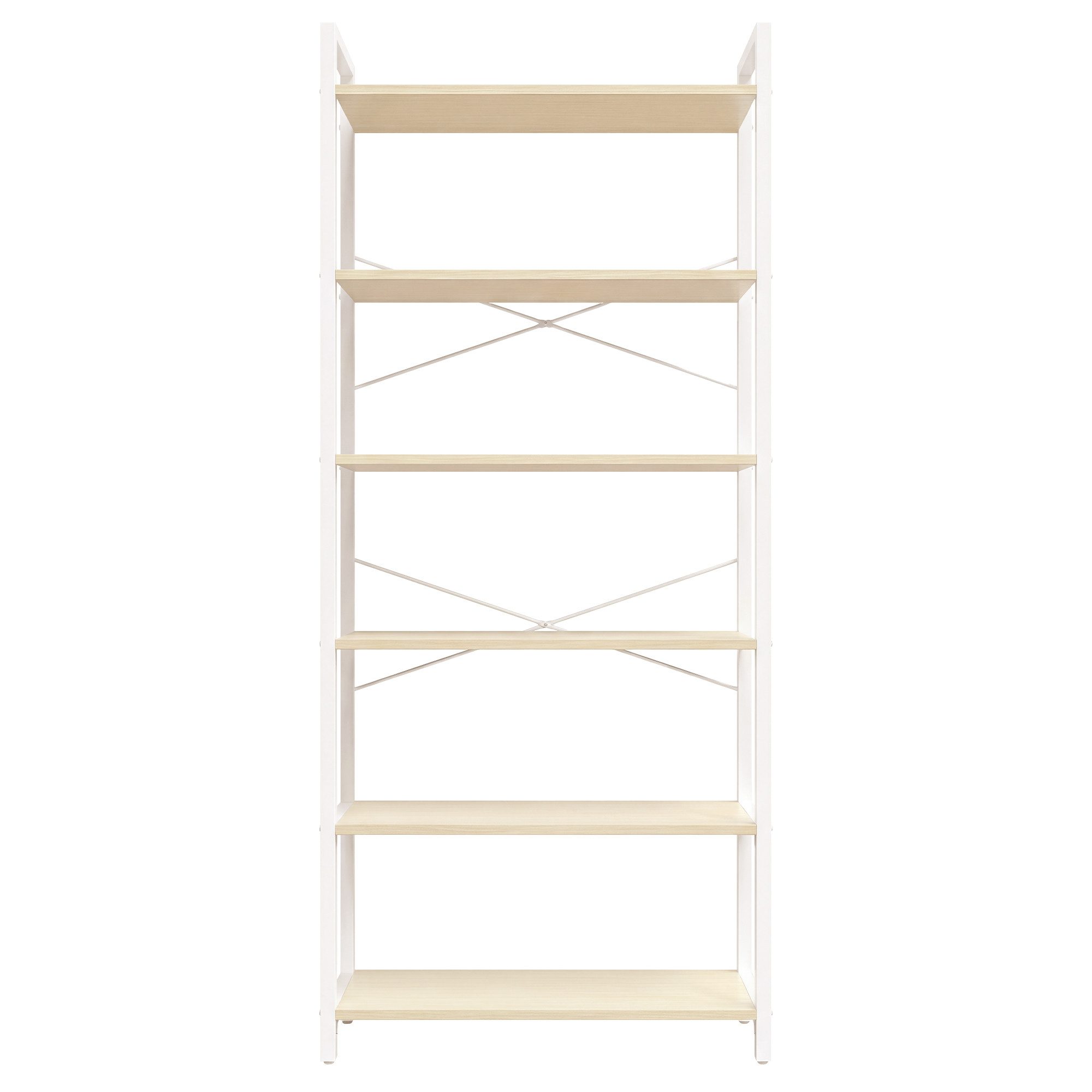 VASAGLE Bücherregal Standregal, DVD-Regal, Büroregal, Büro, Wohnzimmer, Schlafzimmer, Flur, mit 6 Ebenen, offene Ablagen, 64 x 185.5 x 30 cm, beige-weiß