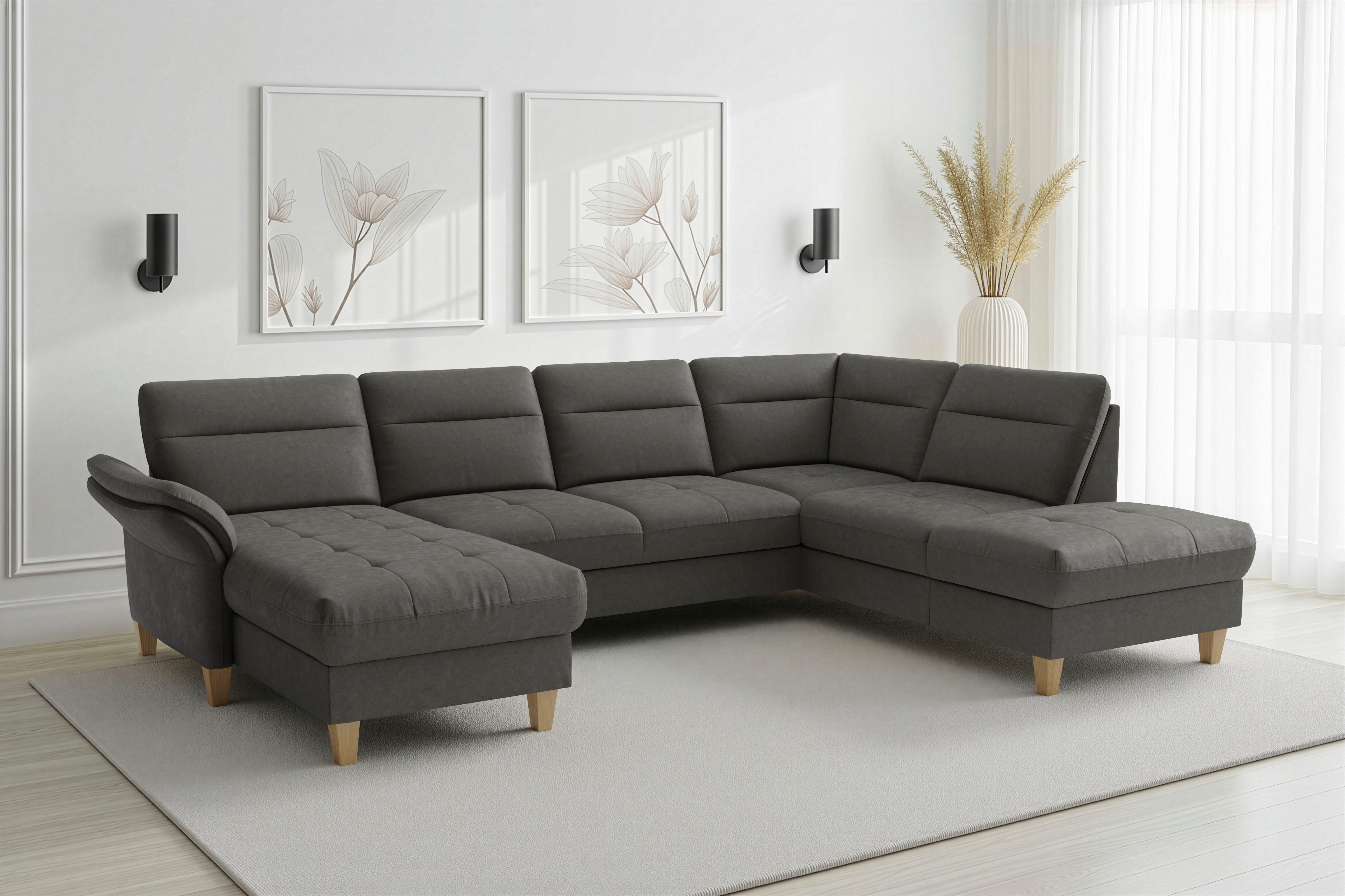 sit&more Wohnlandschaft Pamela U-Form, B: 292 cm, optional Schlaffunktion & Bettkasten, wahlweise mit Armteilverstellung, Sofa mit Federkern, Sitzhöhe: 48 cm