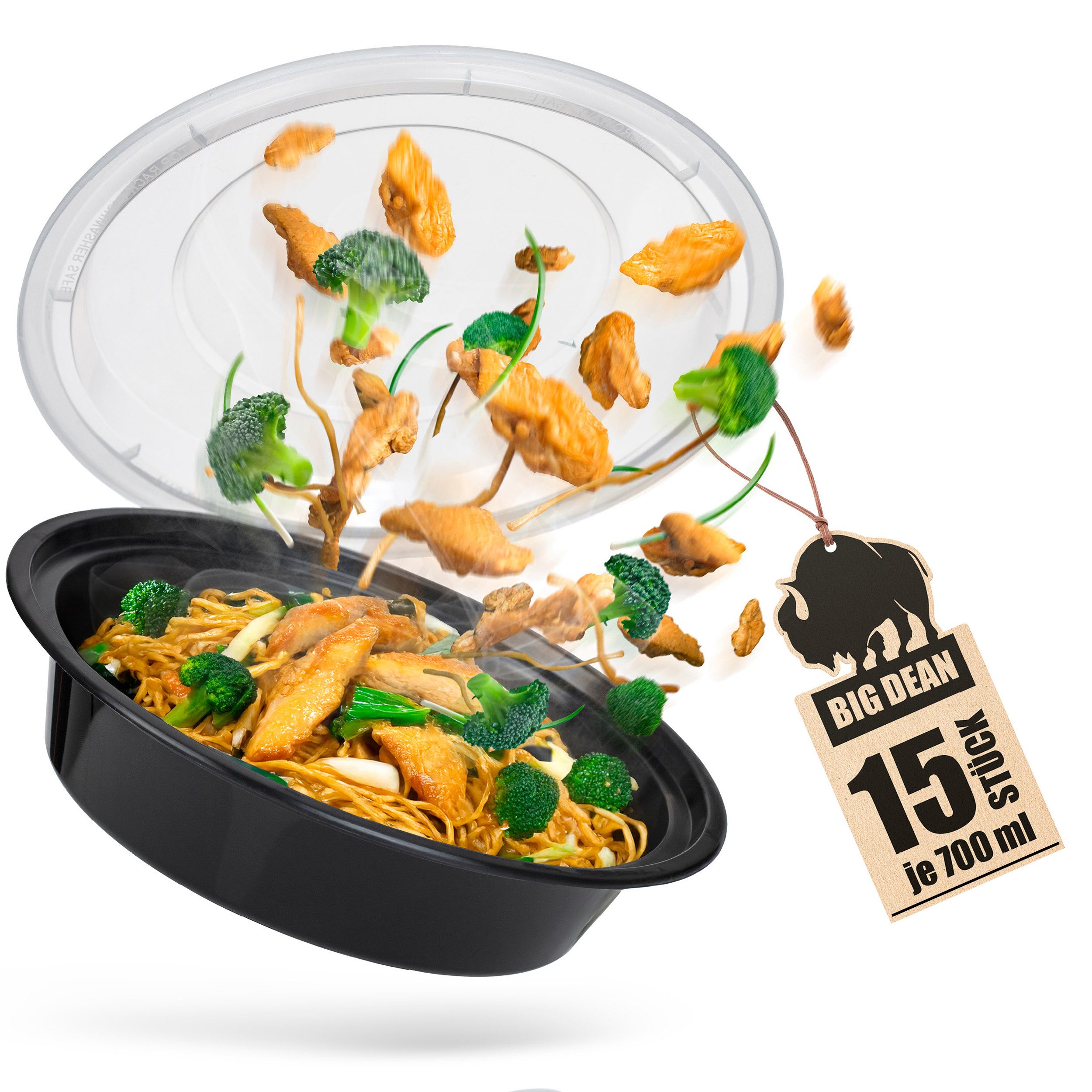 BigDean Lunchbox 15 Stück runde Meal Prep Boxen 700ml BPA frei wiederverwendbar, Kunststoff, (Set, 15-tlg., Meal Prep, Behälter + Deckel), Gefrier & Mikrowellen & Spülmaschinen geeignet, Auslauf & Luftdicht