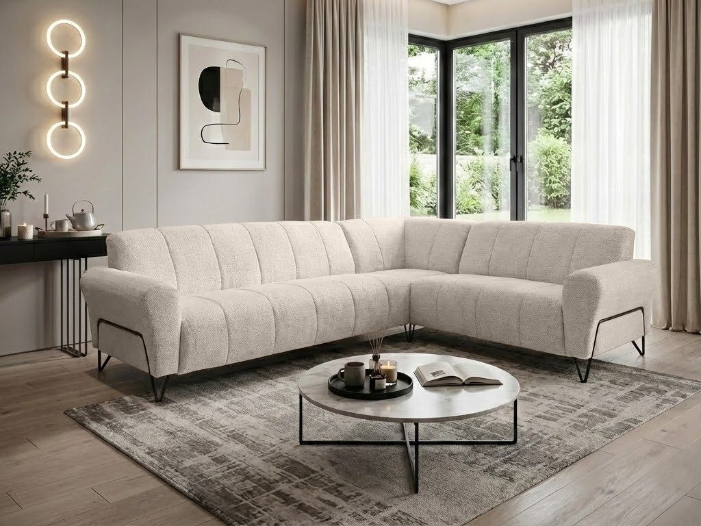 Beautysofa Ecksofa mit Metallbeine in schwarzer VOLARE L, mit höchstem Sitzkomfort, ohne Schlaffunktion