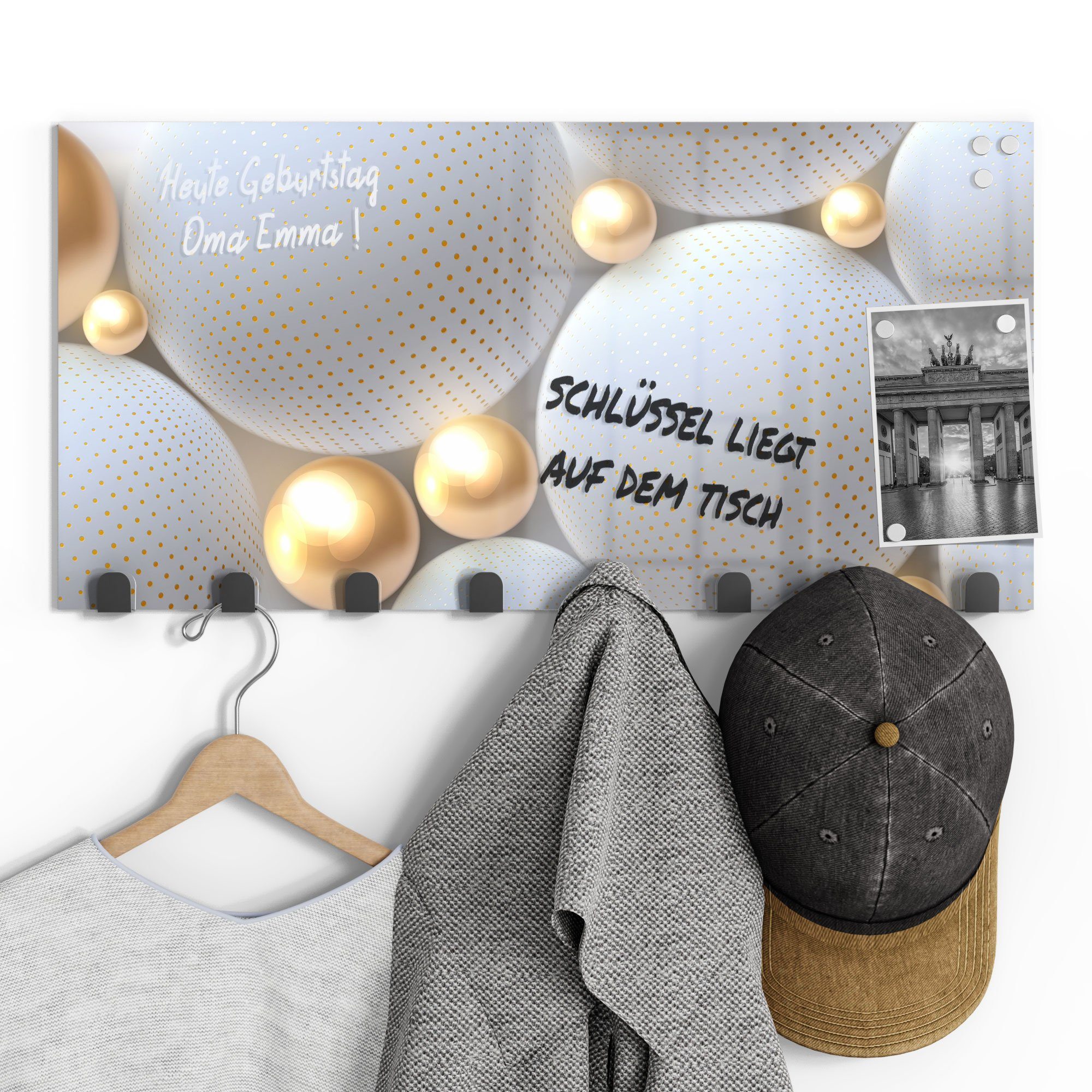 DEQORI Kleiderhaken 'Angeordnete Kugeln', Glas Garderobe Paneel magnetisch beschreibbar