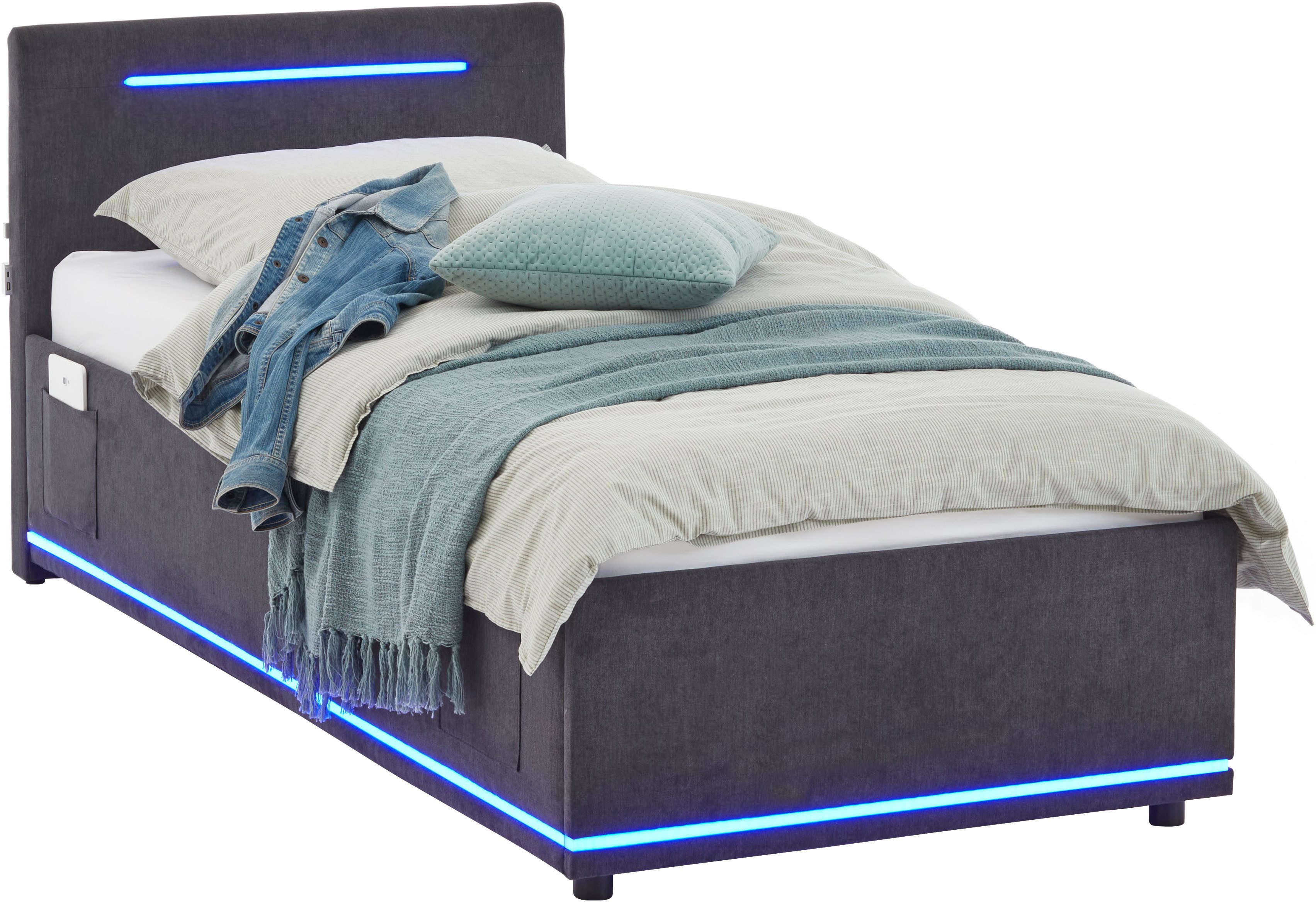 meise.möbel Polsterbett CIRCLE inkl. LED-Beleuchtung & USB-Anschluss, wahlweise mit Bettkasten, erhältlich in den Breiten 90cm, 120cm & 140cm