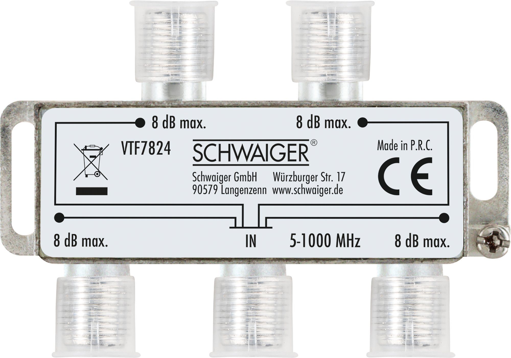 Schwaiger SAT-Verteiler VTF7824 531 (verteilt ein Signal auf vier Teilnehmer), für Kabel- und Antennenanlagen