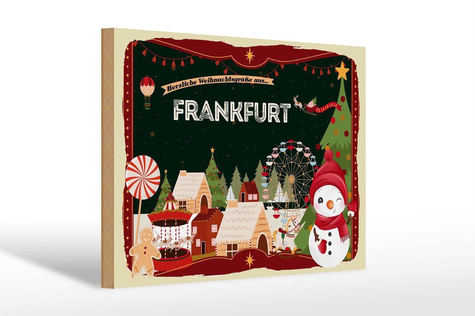 Femer GmbH Holzbild Weihnachten Grüße FRANKFURT 30x20cm, Feste und Feiertage (1 St), Glatte Holzfaserplatte (MDF), vorn beschichtet