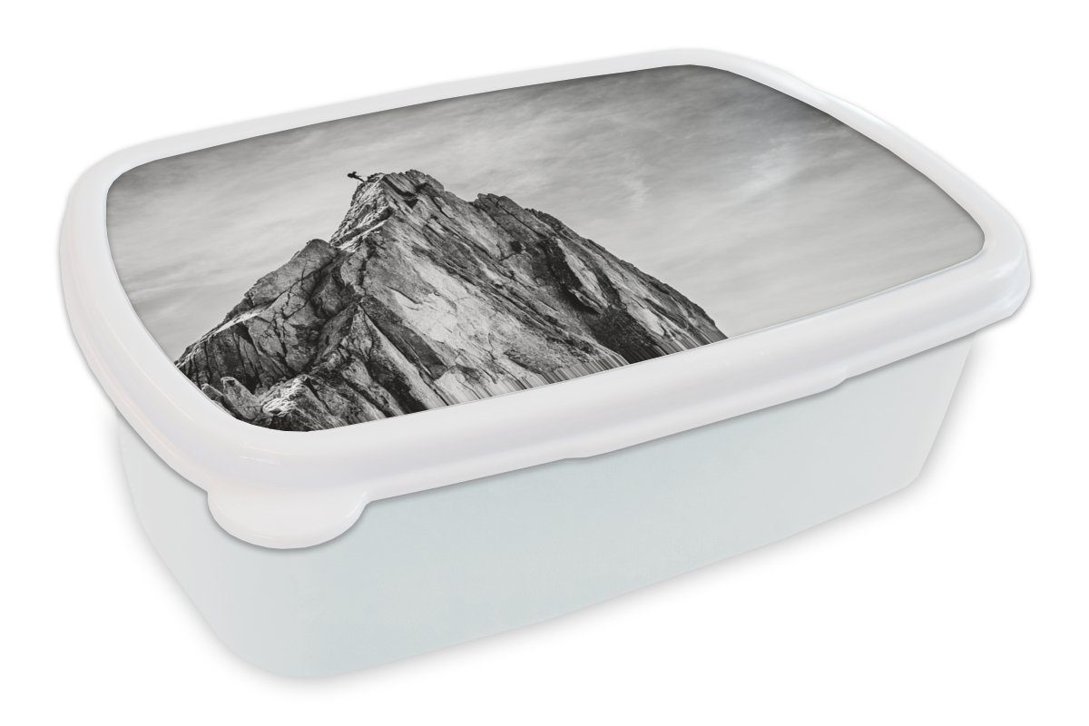 MuchoWow Lunchbox Berg - Natur - Klettern - Schwarz und weiß, Kunststoff, (2-tlg), Brotbox für Kinder und Erwachsene, Brotdose, für Jungs und Mädchen