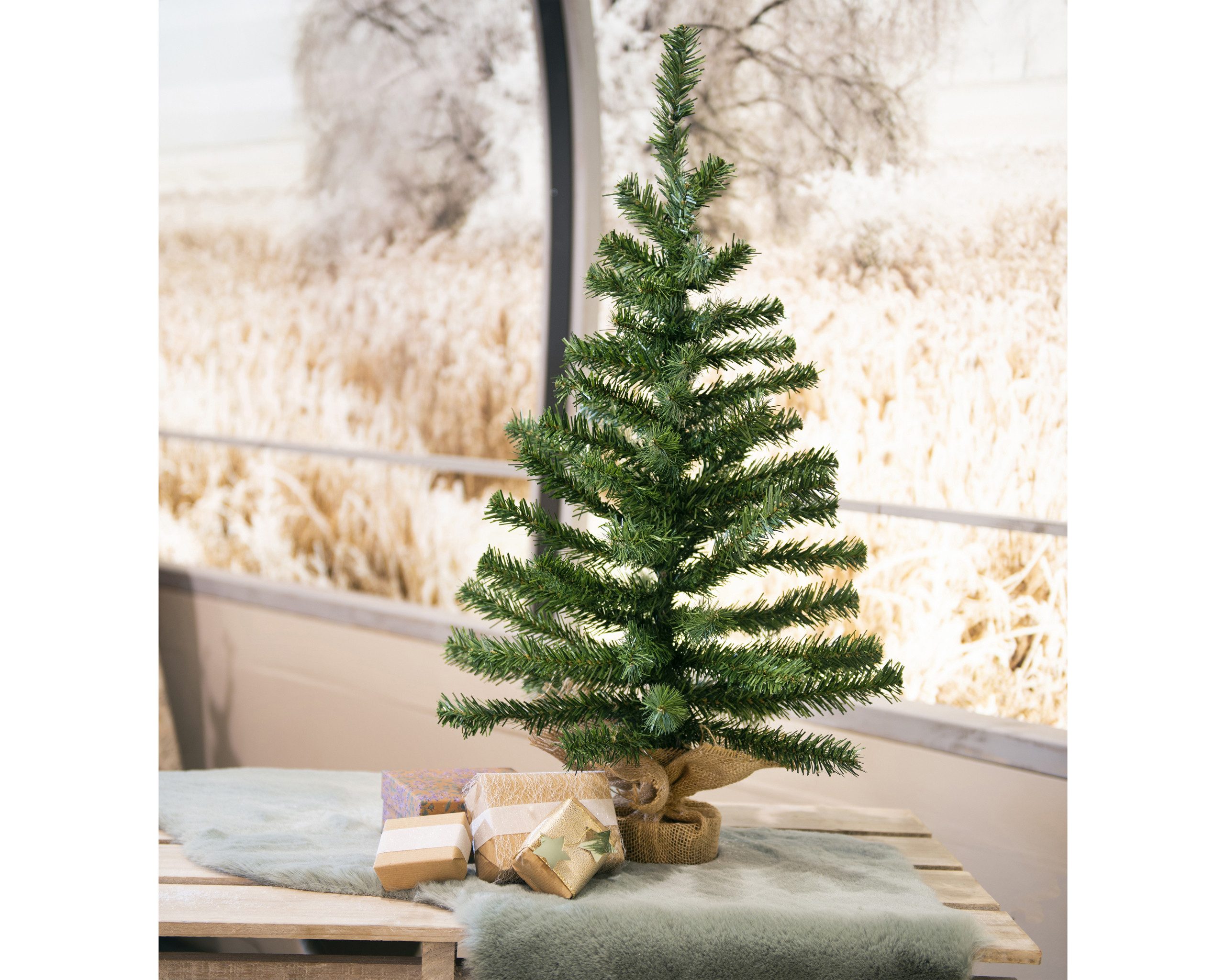 Kaemingk Künstlicher Weihnachtsbaum, Tannenbaum künstlich im Jutesack 90cm grün