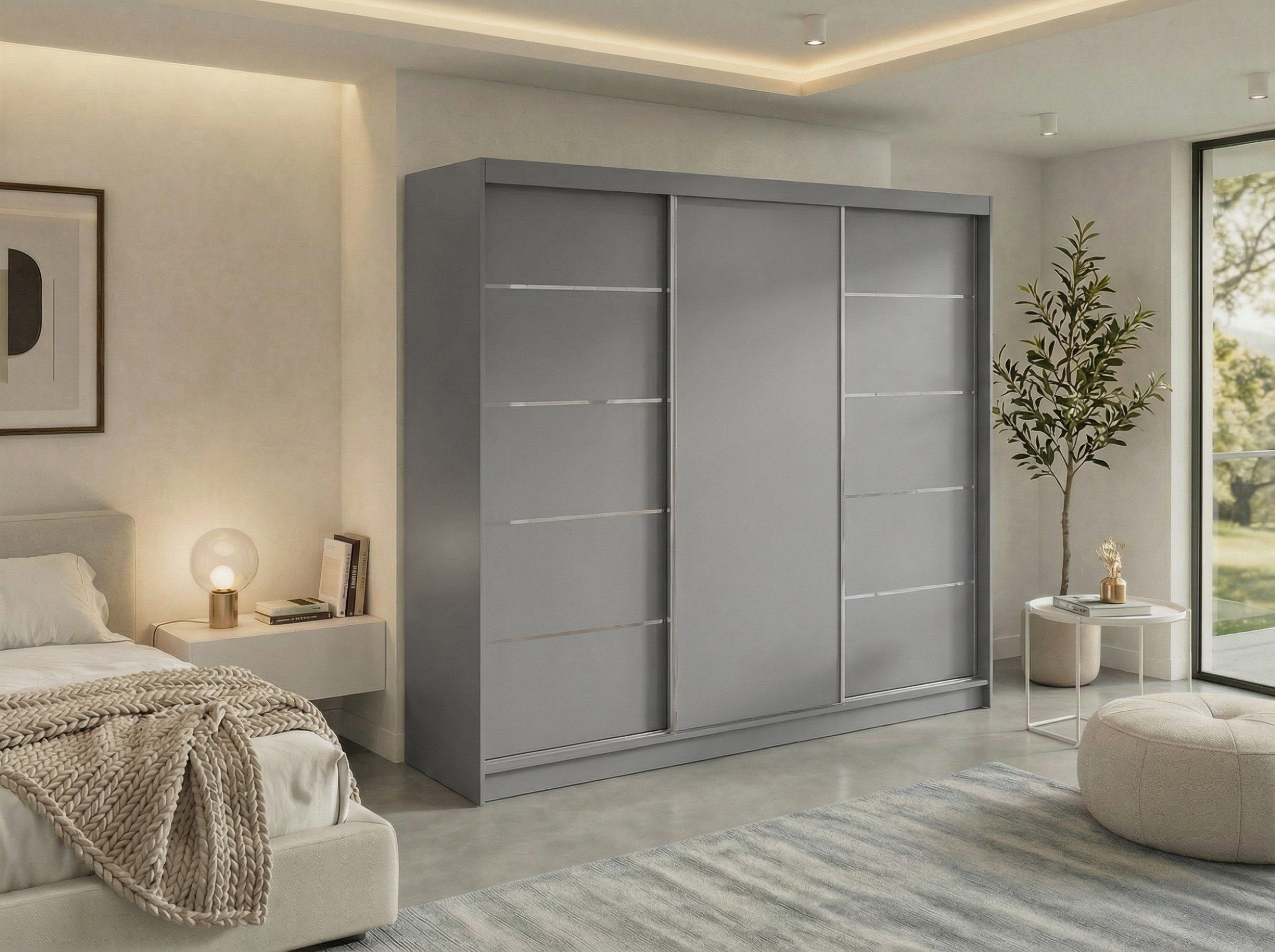 MKS MÖBEL Schiebetürenschrank MACEDONIA 240 (Set, Wäscheschrank, mit Einlegeböden) Schwebetürenschrank 240 cm, Platzsparend, optional Schubladen