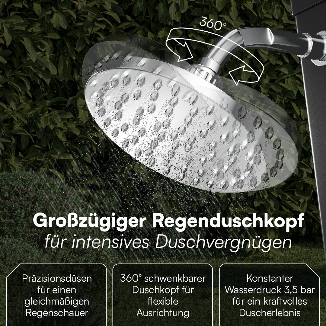 STEELSØN Solardusche Xypher Regendusche bis 60° C inkl. Abdeckhaube (60 L, ohne Boden), Hexagon Gartendusche, wasserfeste Pooldusche, verfügbar mit/ohne Boden