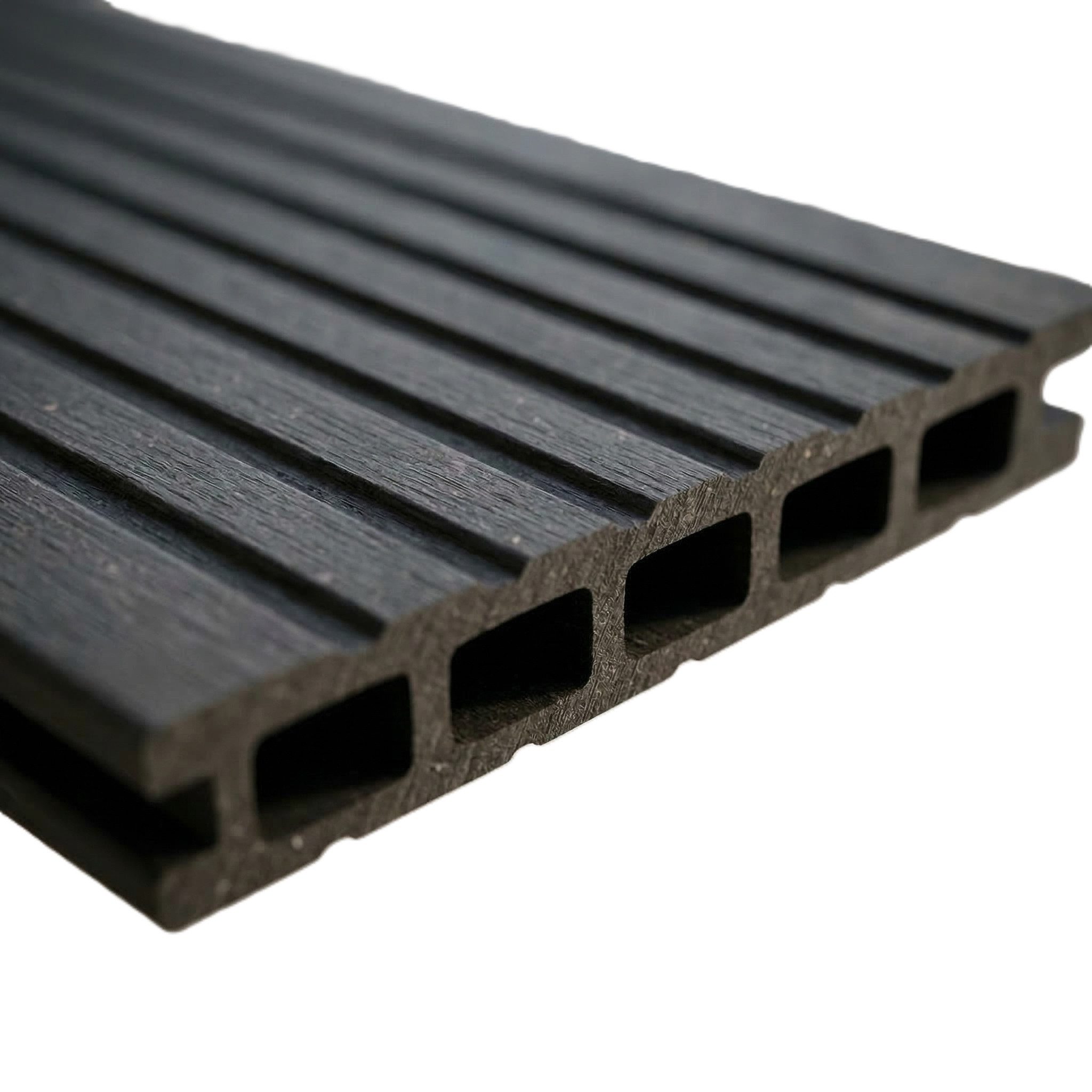 Woodstore24 Terrassendielen WPC Terrassenboden Komplettset mit Clipsystem, 20 mm Stärke, (Hohlkammer Diele geriffelt 240 cm Länge 145 mm Breite, Terrassenboden in Anthrazit Grau Braun für Balkon & Garten Outdoor), WPC Terrassendielen Komplettset mit Clipsystem