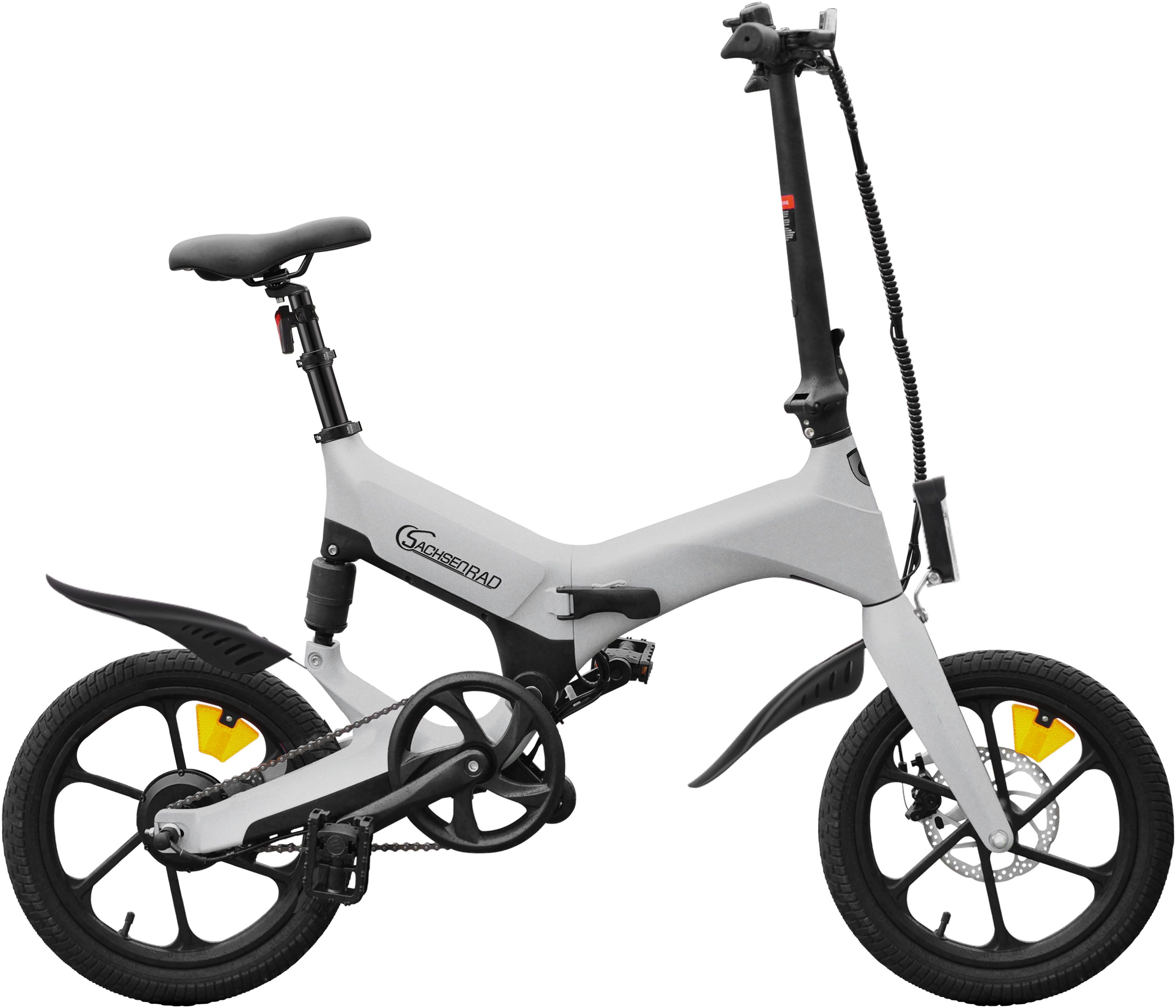 SachsenRad E-Bike Faltrad F12, 1 Gang Shimano keine Schaltwerk, ohne Schaltung, Heckmotor, 190 Wh, LCD-Steuerdisplay, Fahrmodus Pedelec, LED-Frontlicht, LED Rücklicht